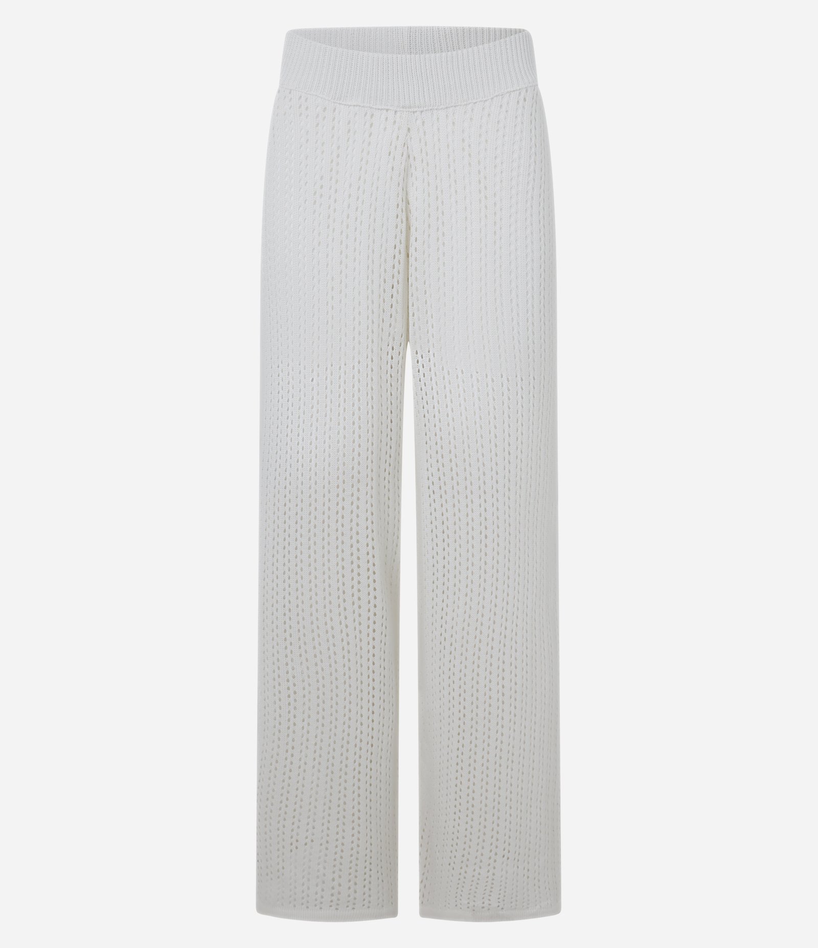 Calça Reta em Tricô com Cintura Alta e Ponto Aberto Branco 1