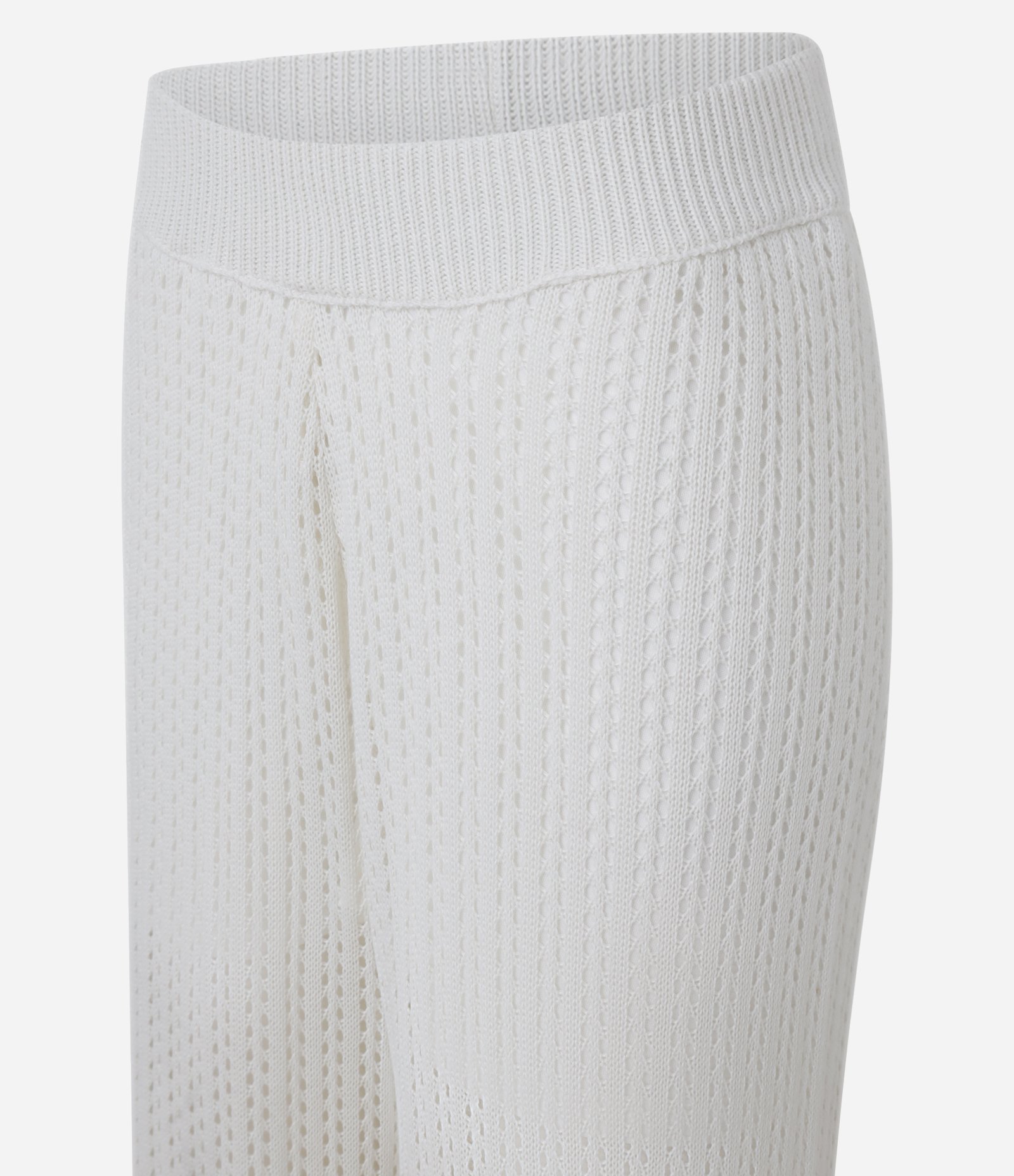 Calça Reta em Tricô com Cintura Alta e Ponto Aberto Branco 2