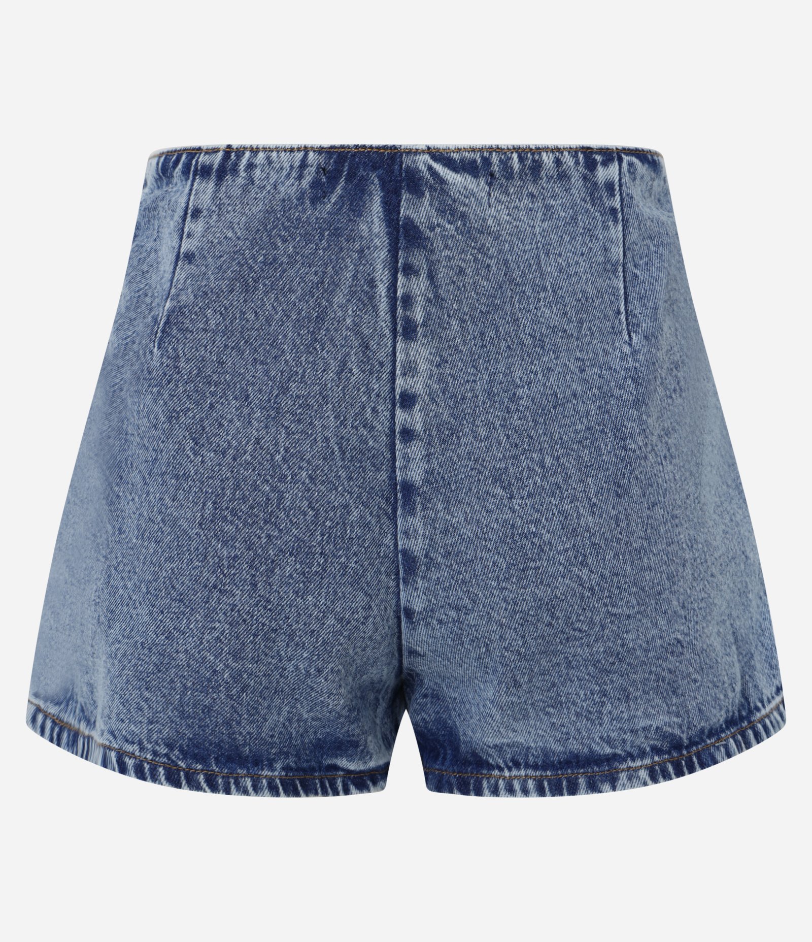 Short Saia em Jeans com Fechamento de Botões e Barra Assimétrica Azul 6