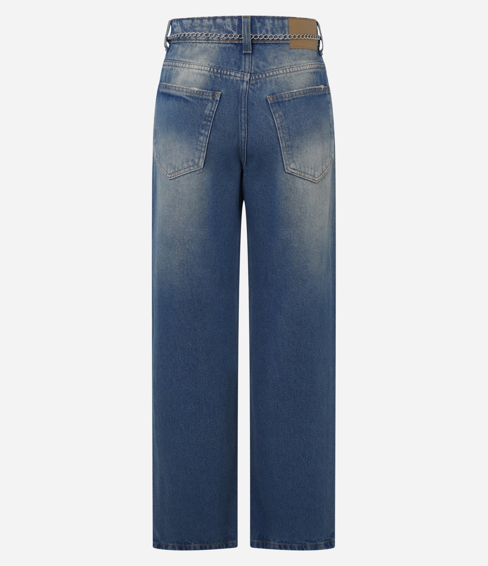 Calça Reta em Jeans Dirty com Cinto de Corrente Azul 2