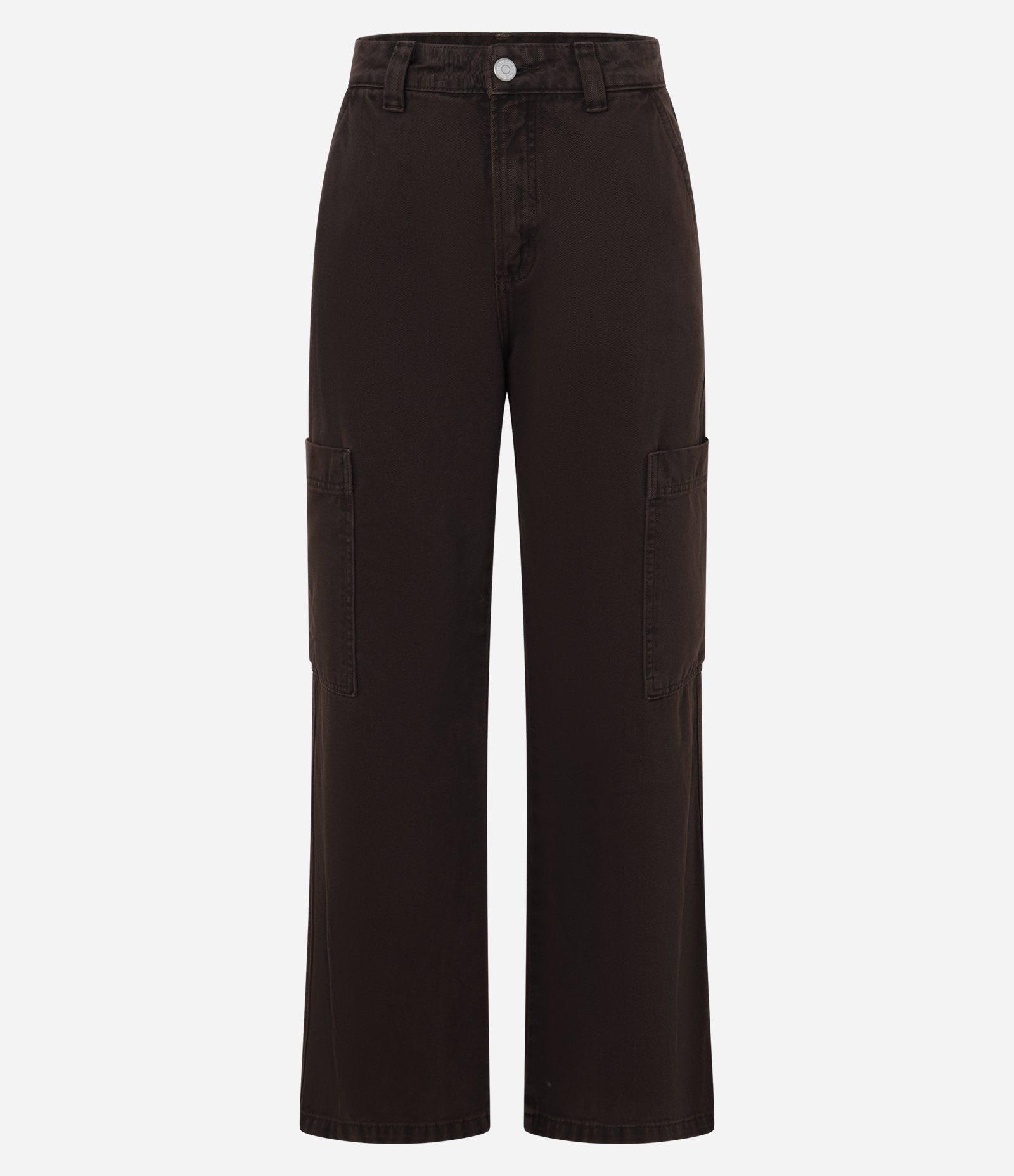 Calça Cargo Cintura Alta em Sarja com Bolso Lateral Marrom 3