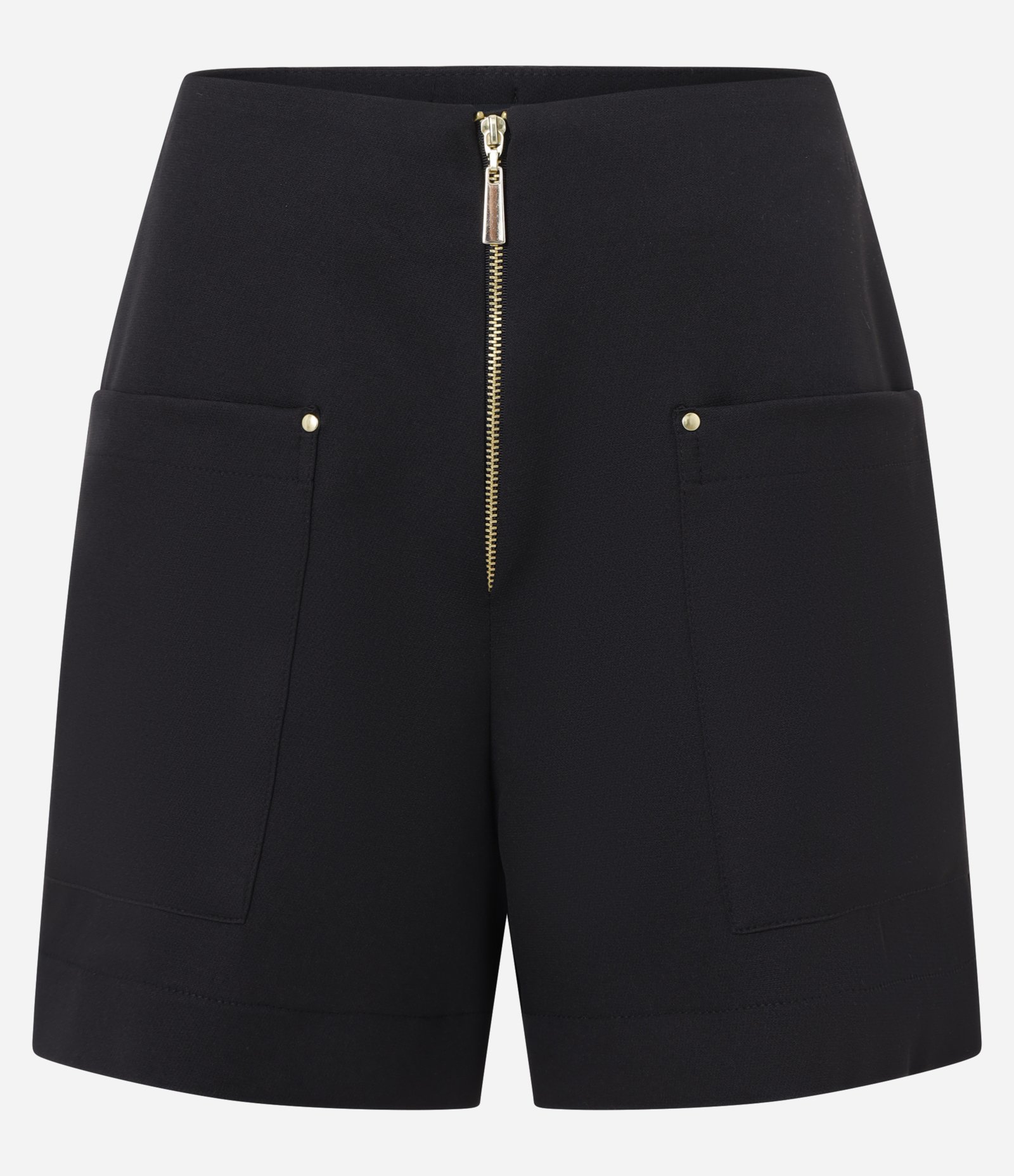 Short em Crepe com Zíper de Metal e Bolsos Aplicados Preto 5