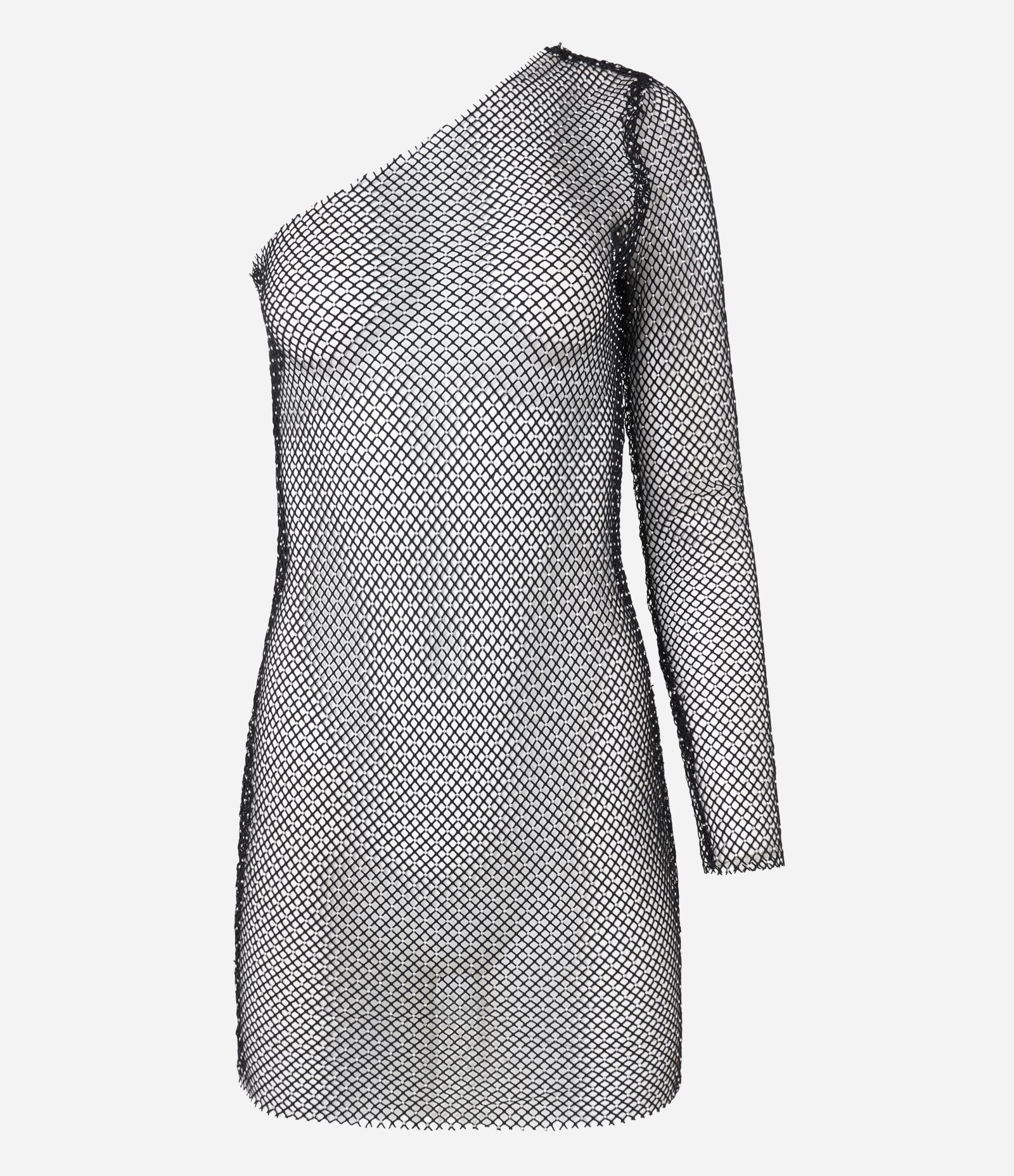 Vestido Ombro Só em Malha Mesh com Fio Metalizado Preto 7