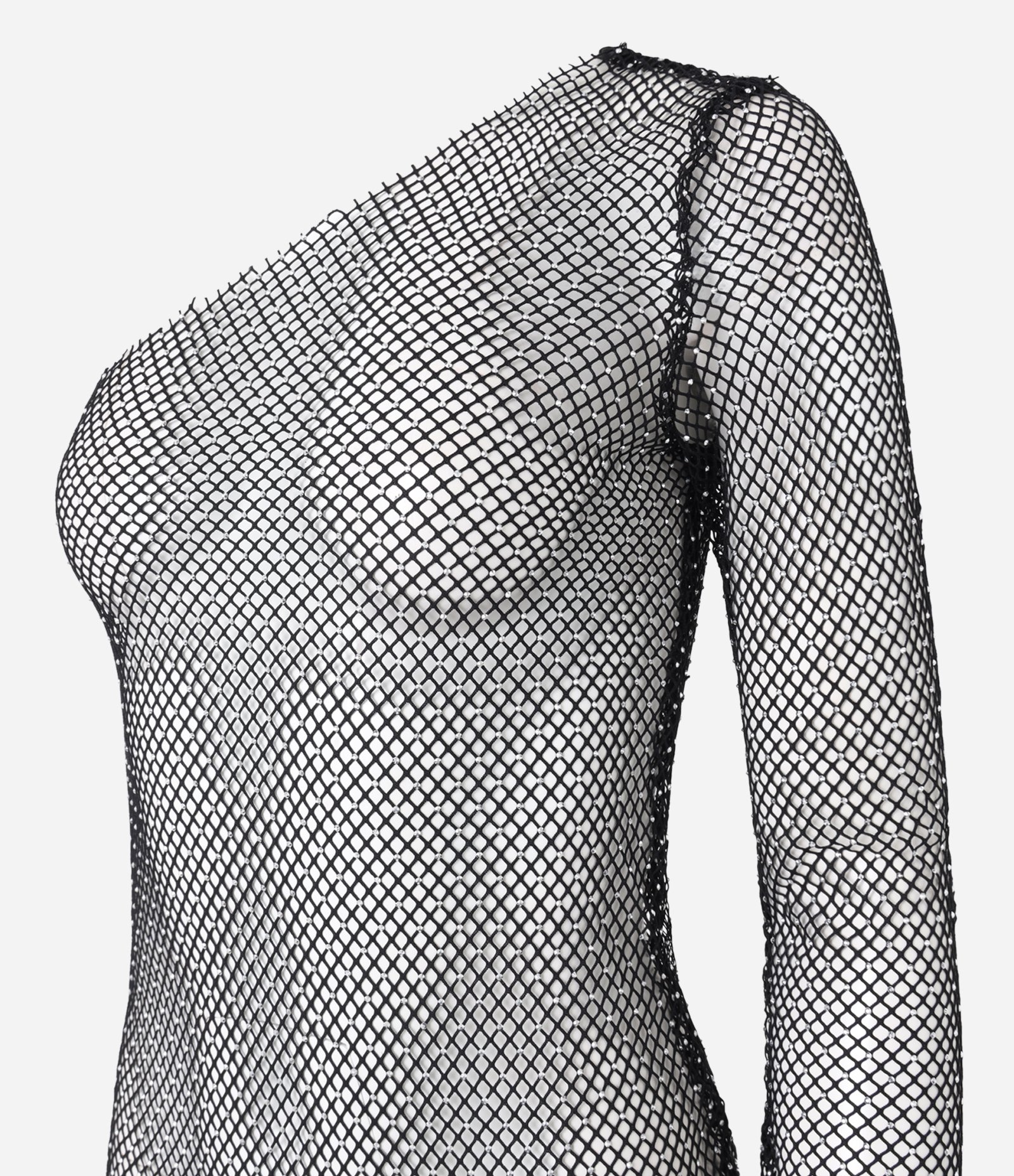 Vestido Ombro Só em Malha Mesh com Fio Metalizado Preto 8