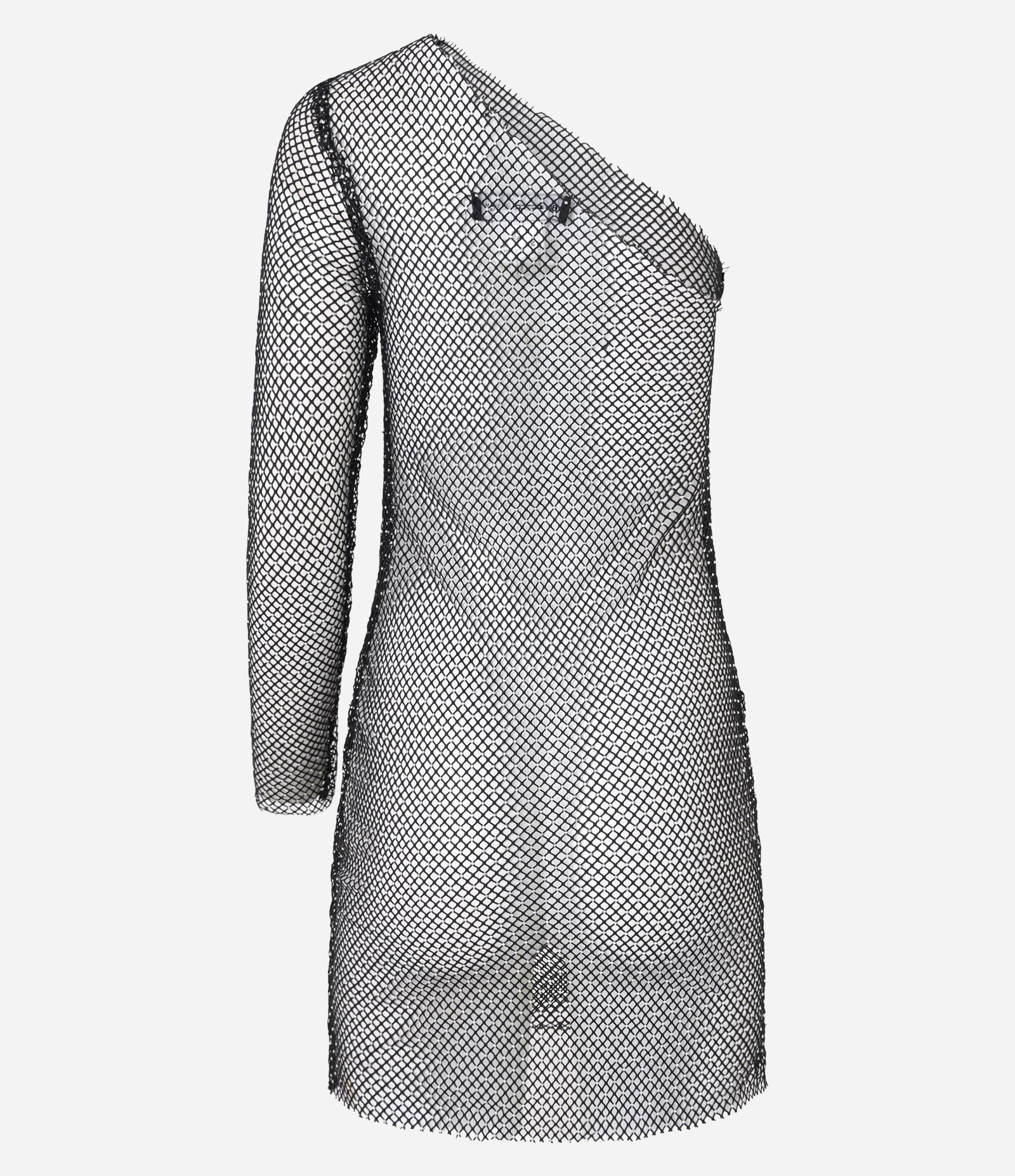 Vestido Ombro Só em Malha Mesh com Fio Metalizado Preto 9