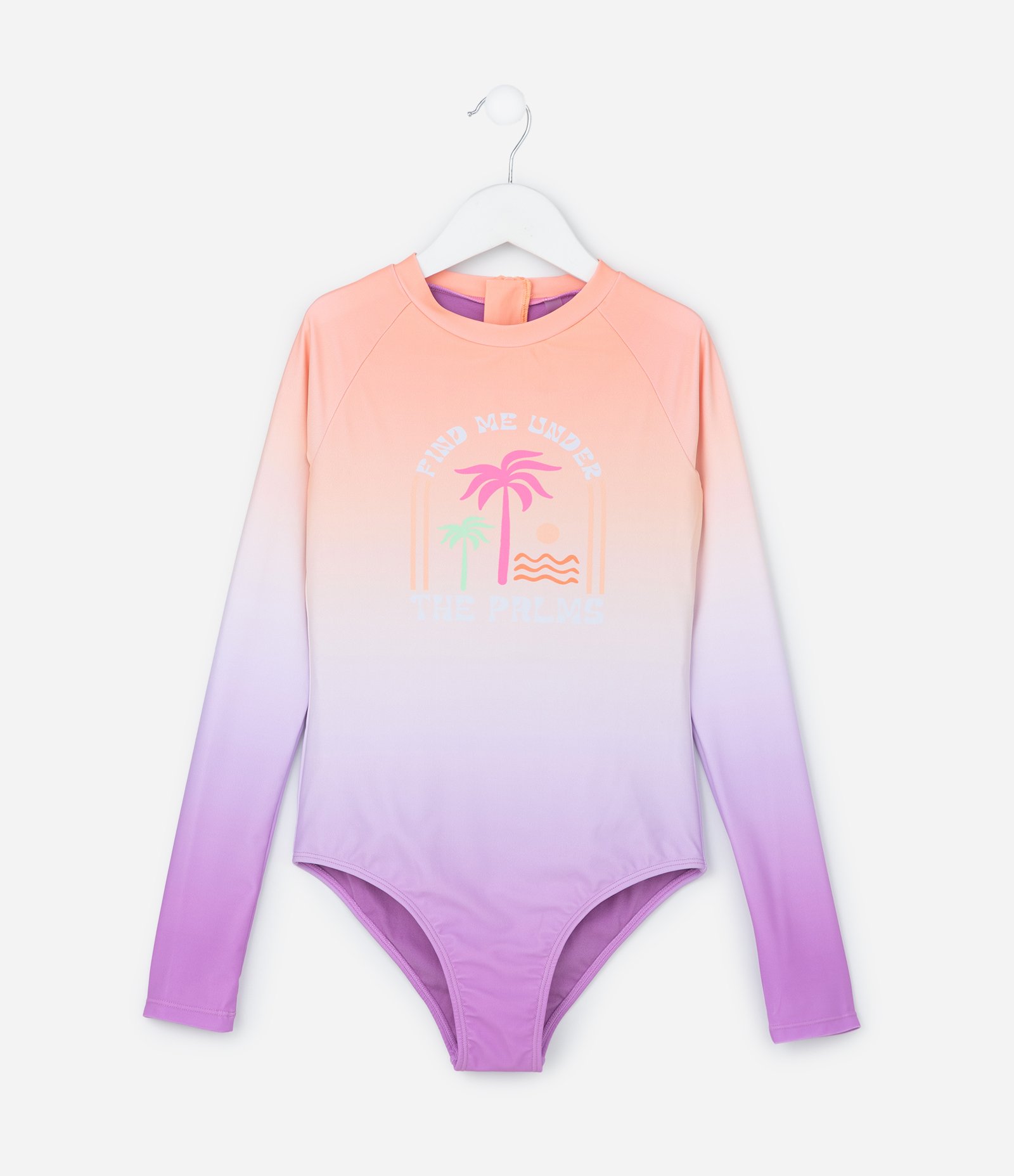 Maiô Infantil com Estampa Degradê e Palmeiras - Tam 5 a 14 anos Roxo 1