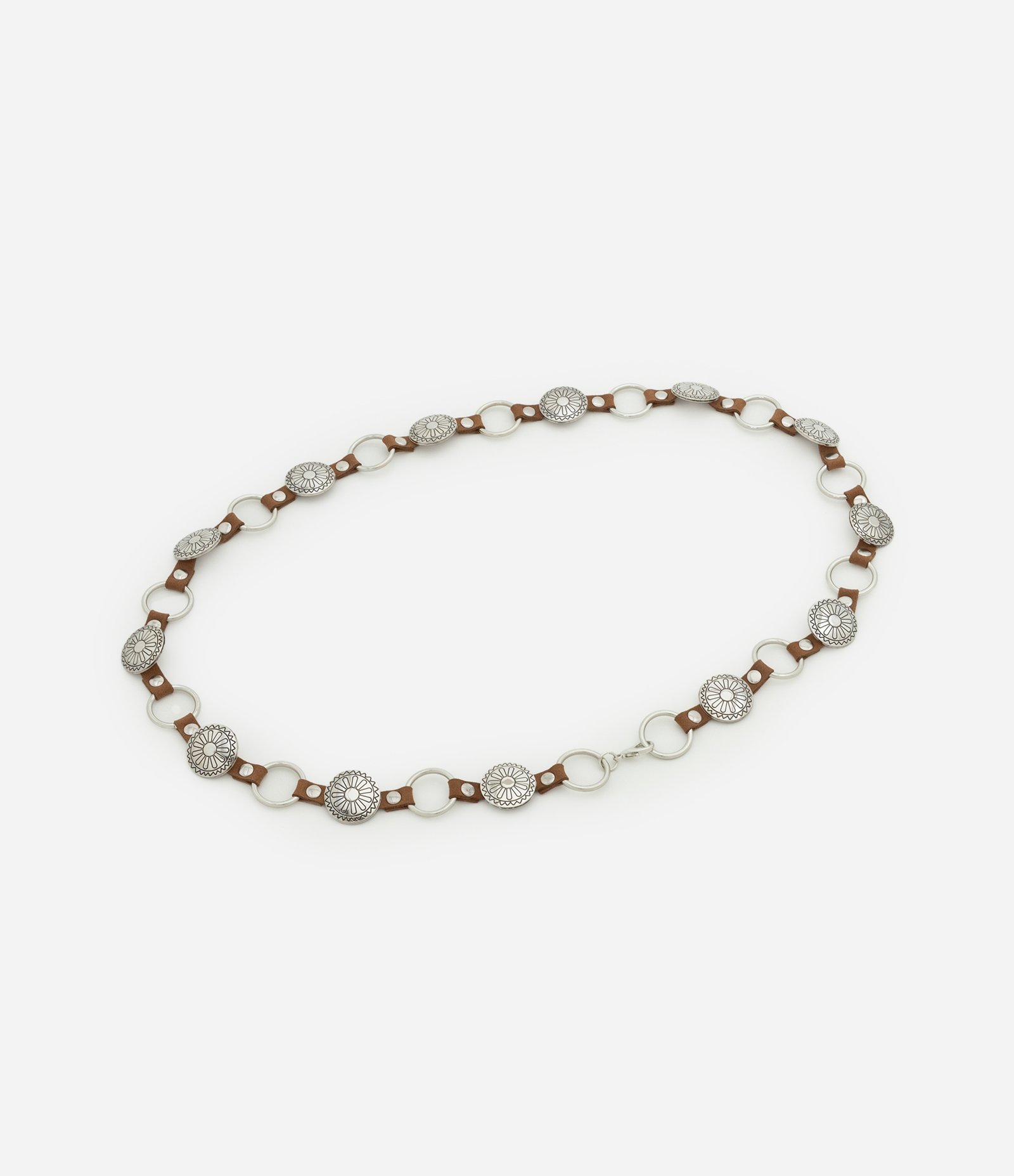 Cinto Estreito em Metal com Medalhas e Discos Prata 2