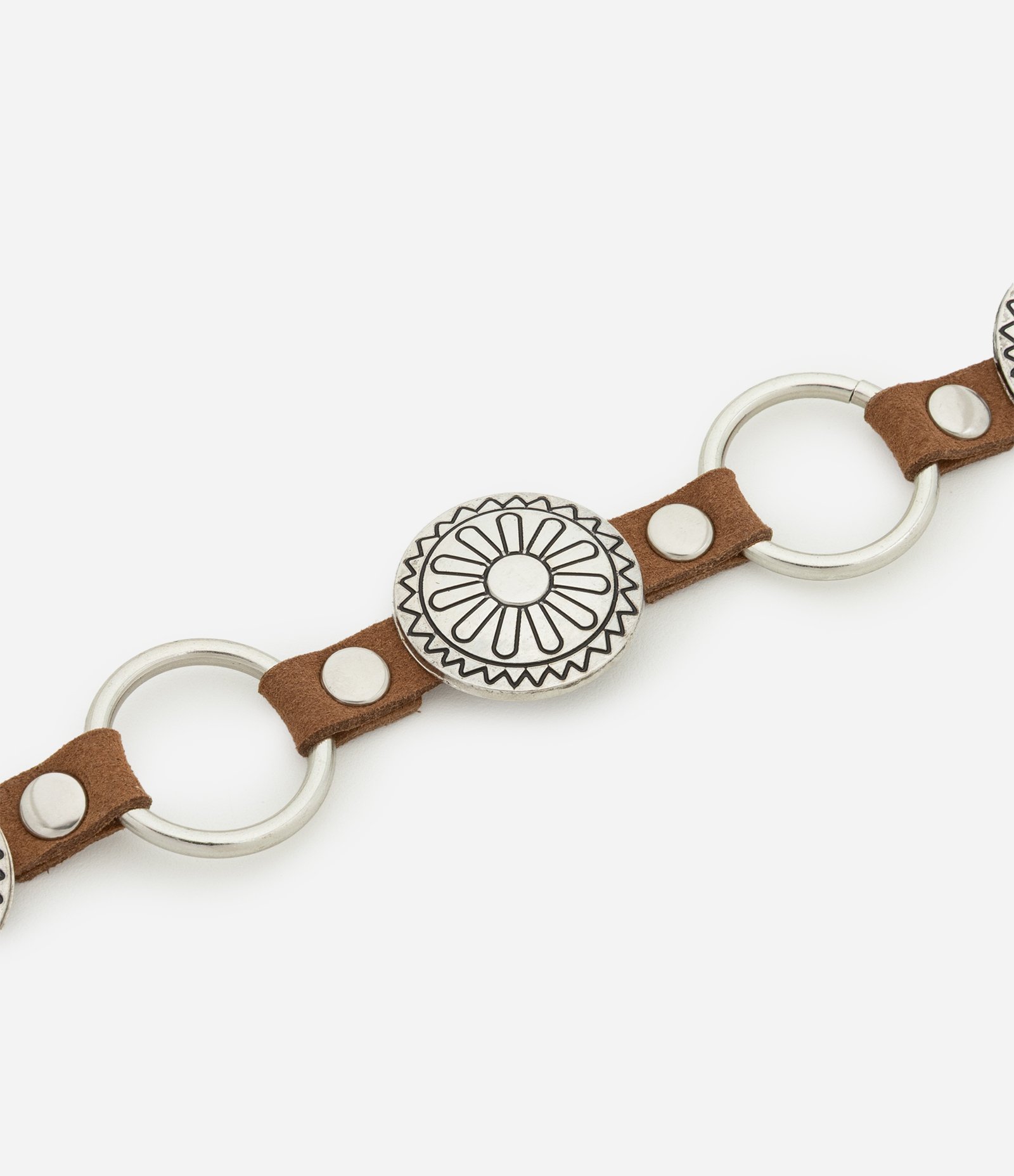 Cinto Estreito em Metal com Medalhas e Discos Prata 3