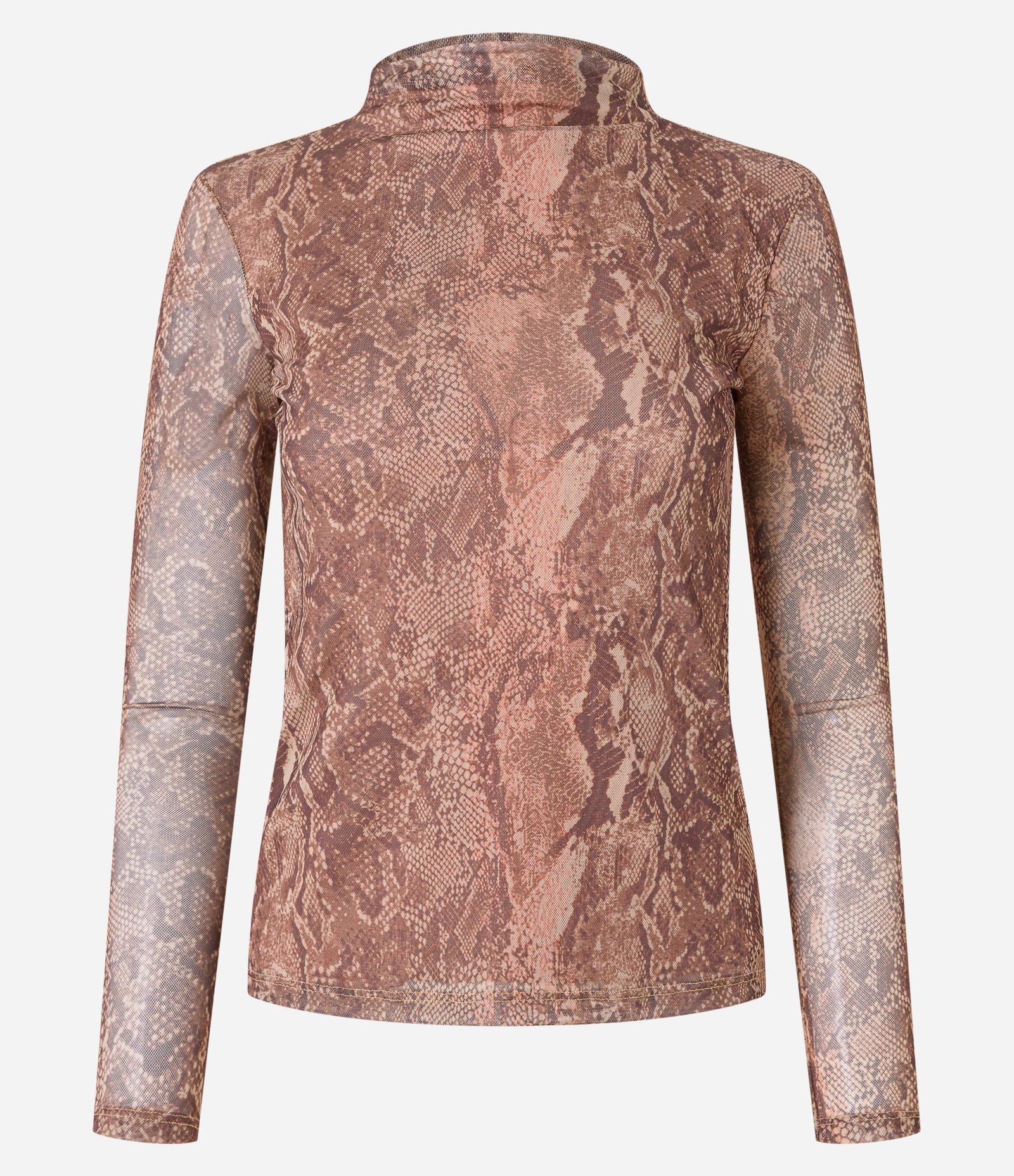 Blusa em Tule com Gola Alta e Estampa Serpente Marrom 6
