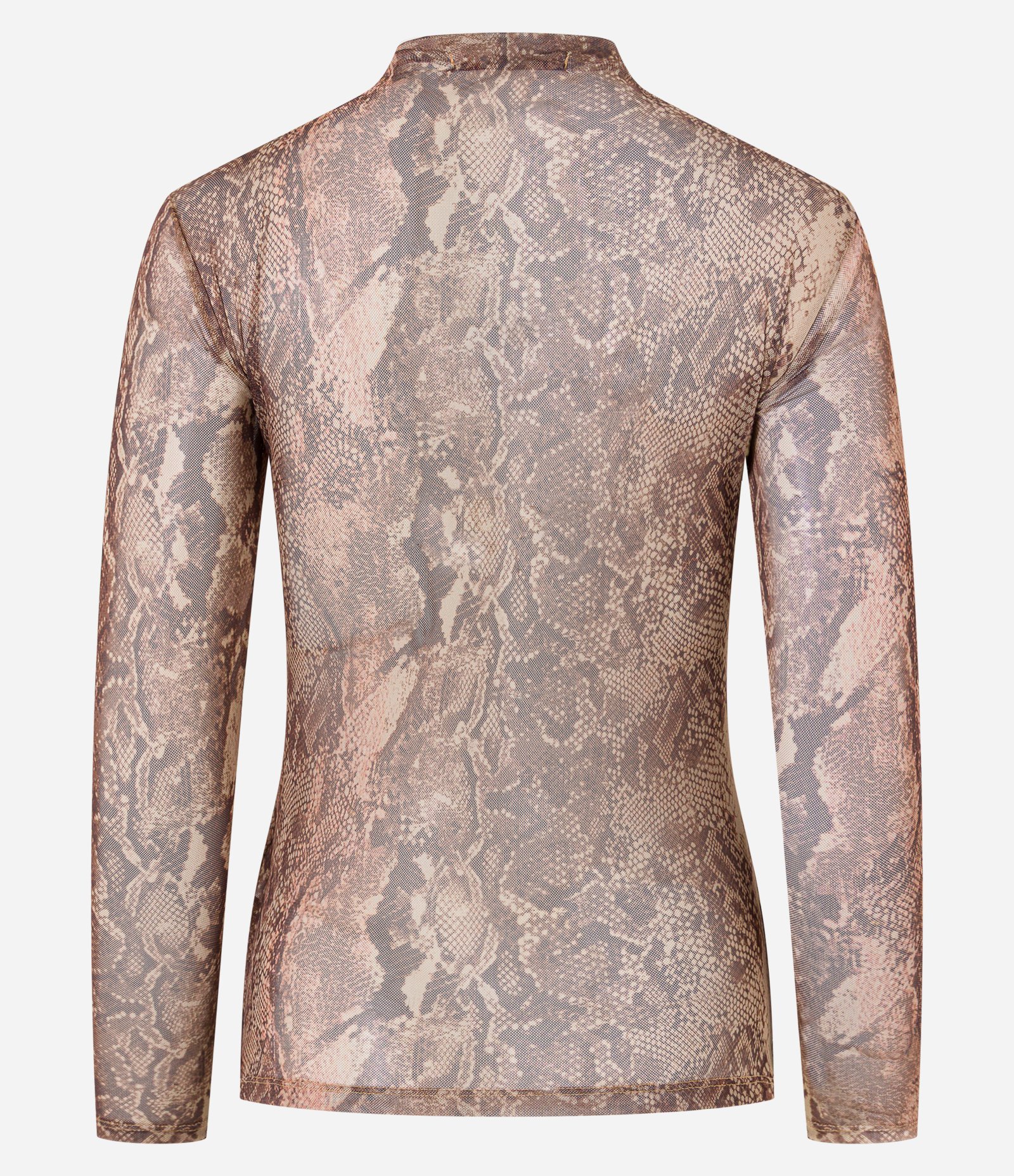 Blusa em Tule com Gola Alta e Estampa Serpente Marrom 7