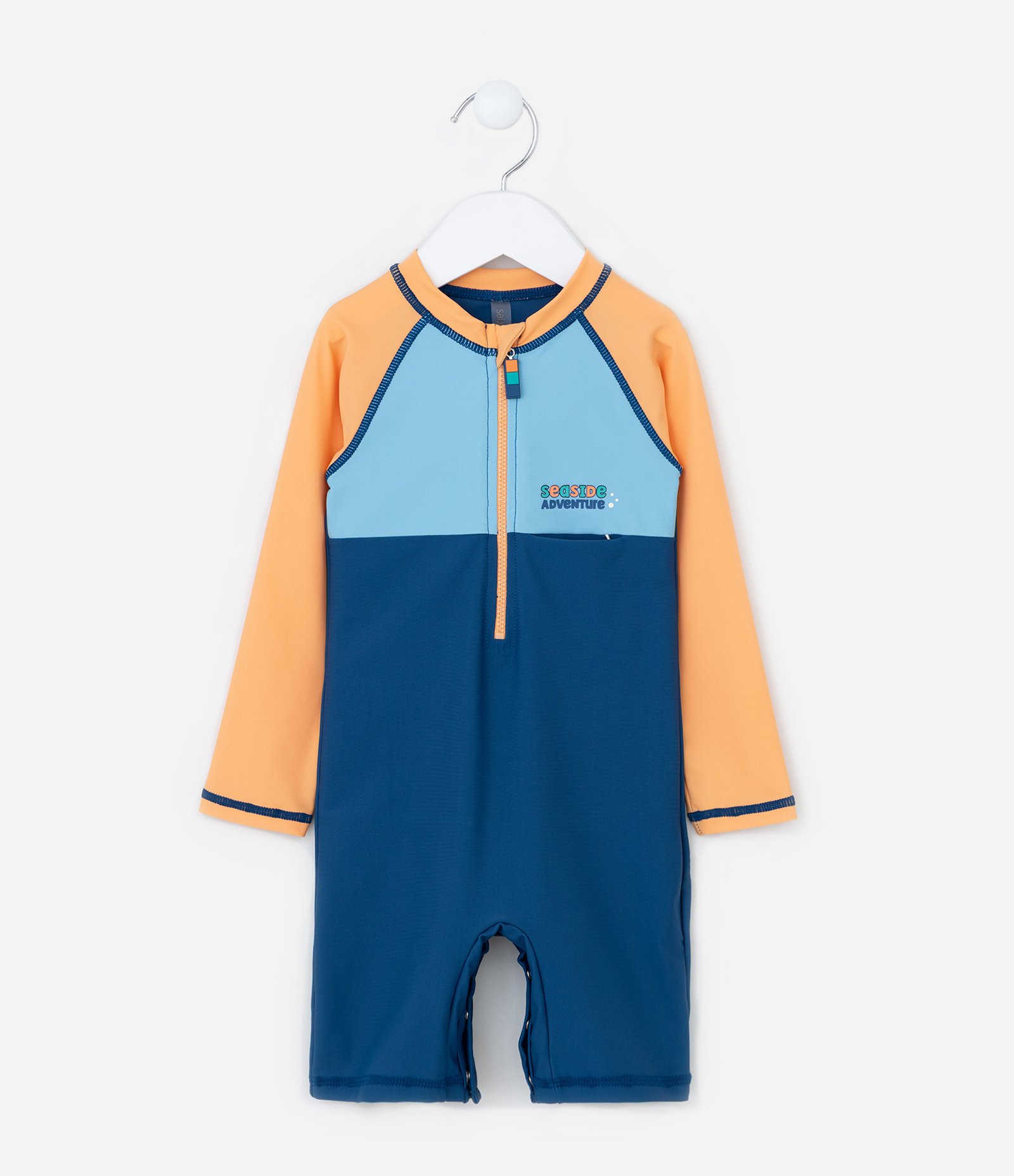 Macacão Infantil com Proteção UV e Blocos de Cor - Tam 1 a 4 Anos Azul/Laranja 1