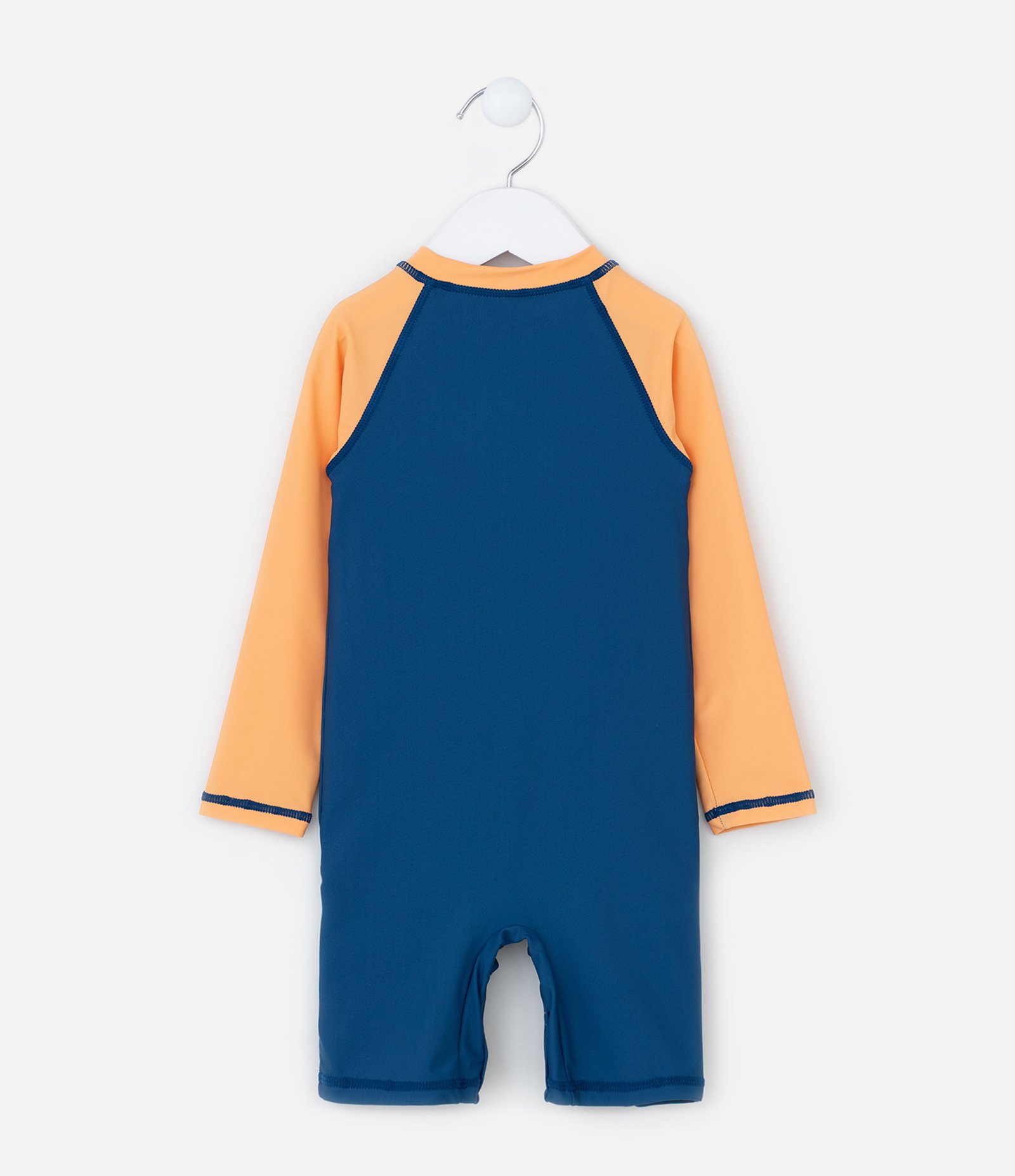 Macacão Infantil com Proteção UV e Blocos de Cor - Tam 1 a 4 Anos Azul/Laranja 2