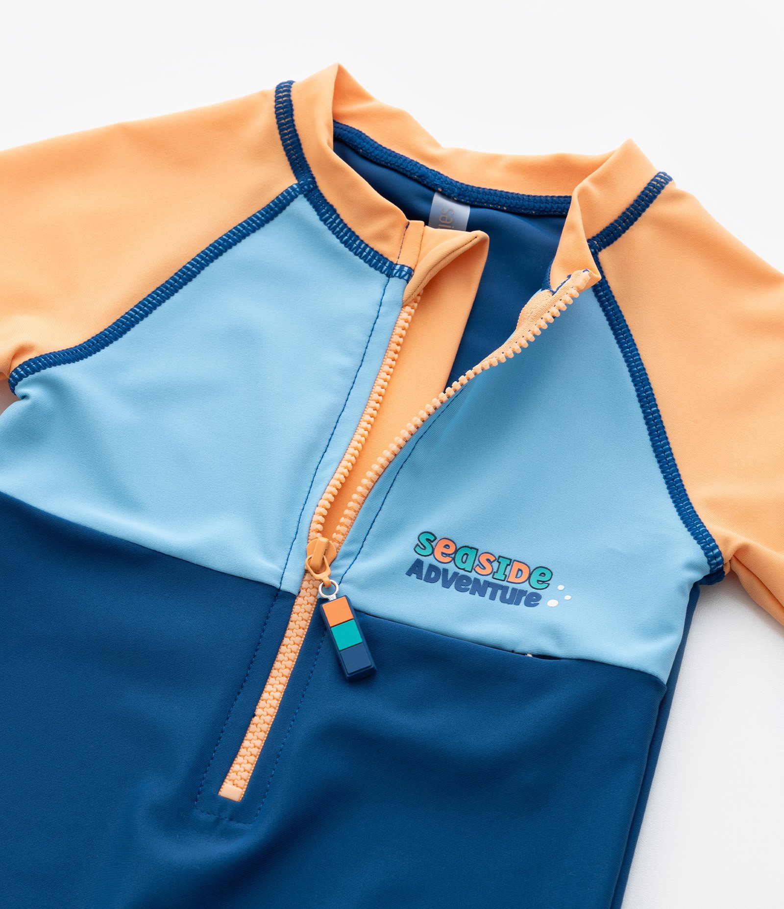 Macacão Infantil com Proteção UV e Blocos de Cor - Tam 1 a 4 Anos Azul/Laranja 5