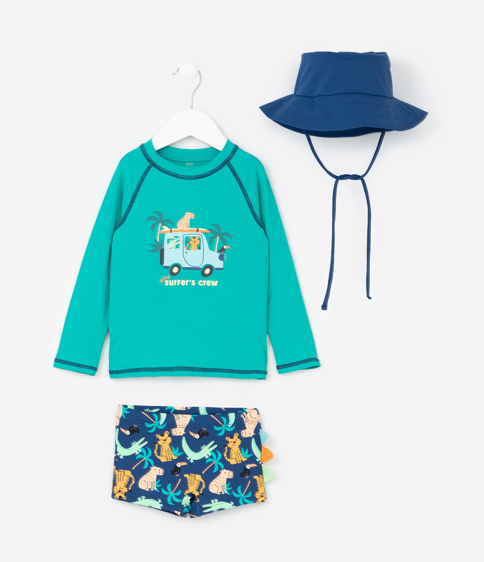 Conjunto Infantil com Proteção UV e Estampa de Bichinhos - Tam 1 a 4 Anos Verde/Azul 1