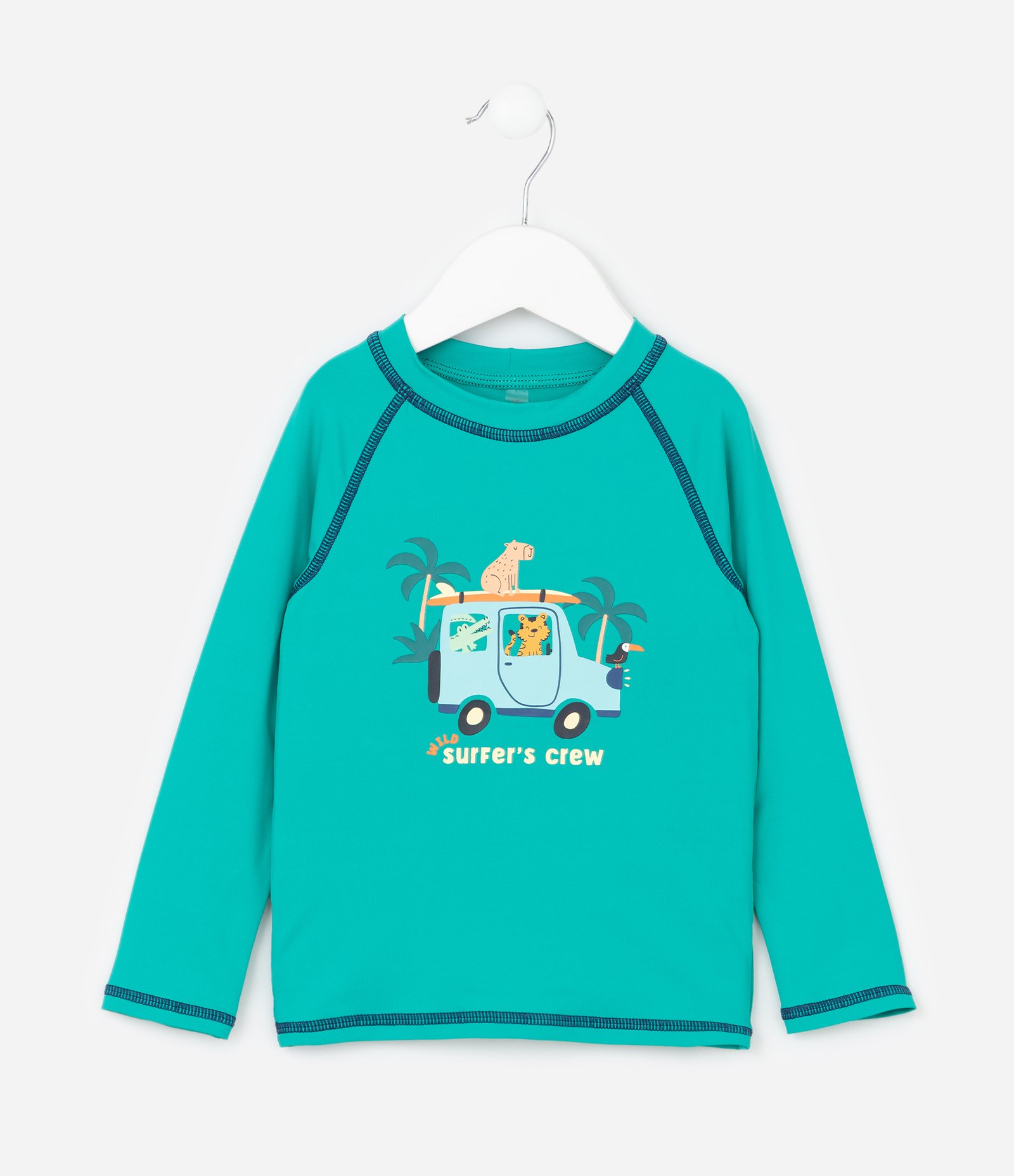 Conjunto Infantil com Proteção UV e Estampa de Bichinhos - Tam 1 a 4 Anos Verde/Azul 3