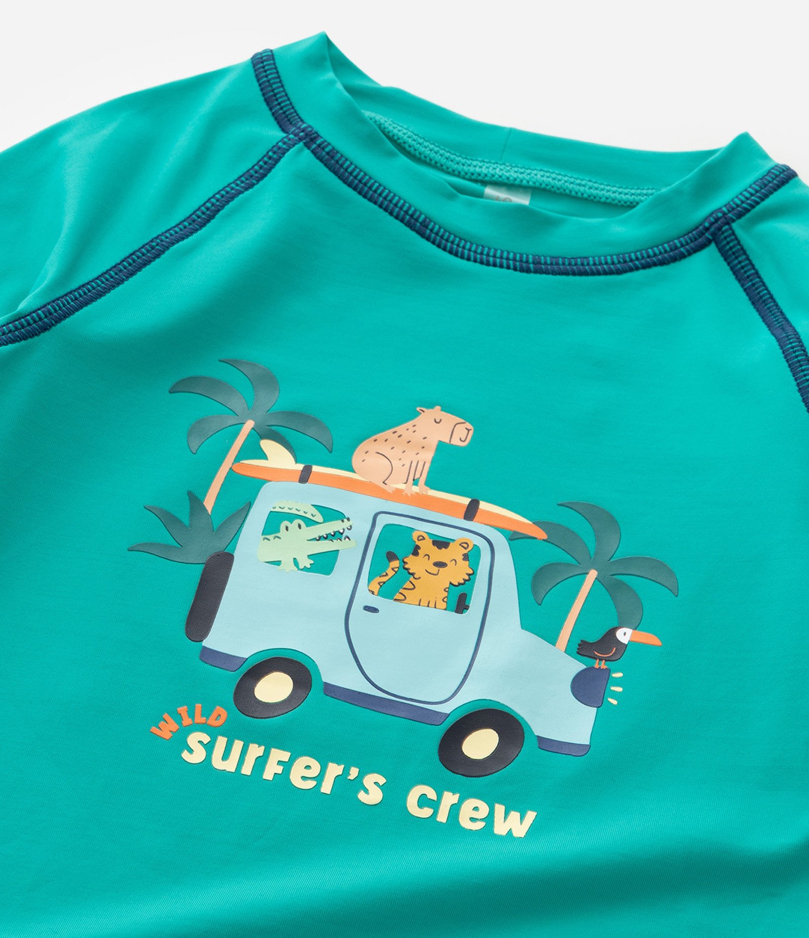 Conjunto Infantil com Proteção UV e Estampa de Bichinhos - Tam 1 a 4 Anos Verde/Azul 4