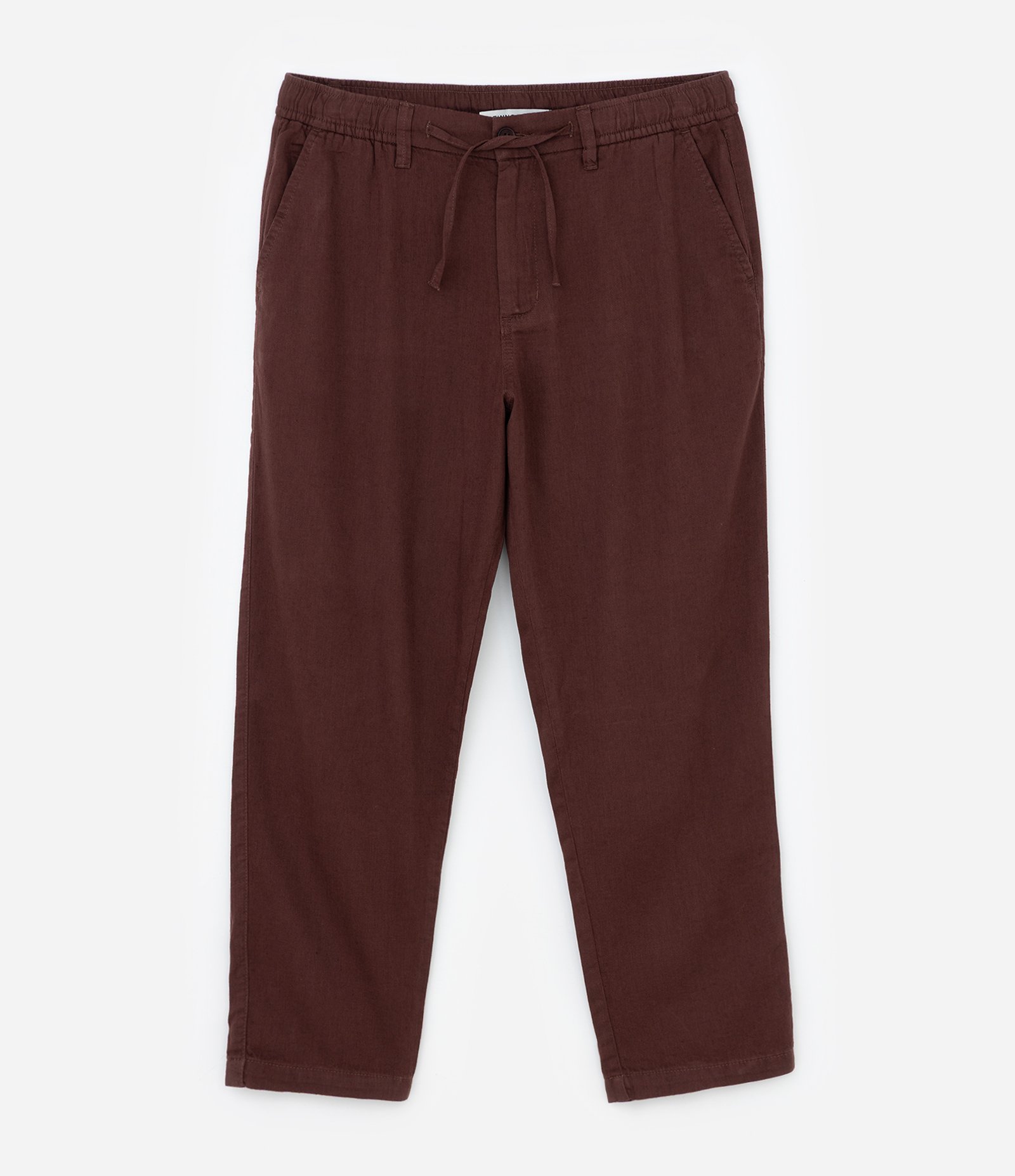 Calça Texturizada com Cós Elástico e Amarração Marrom 1