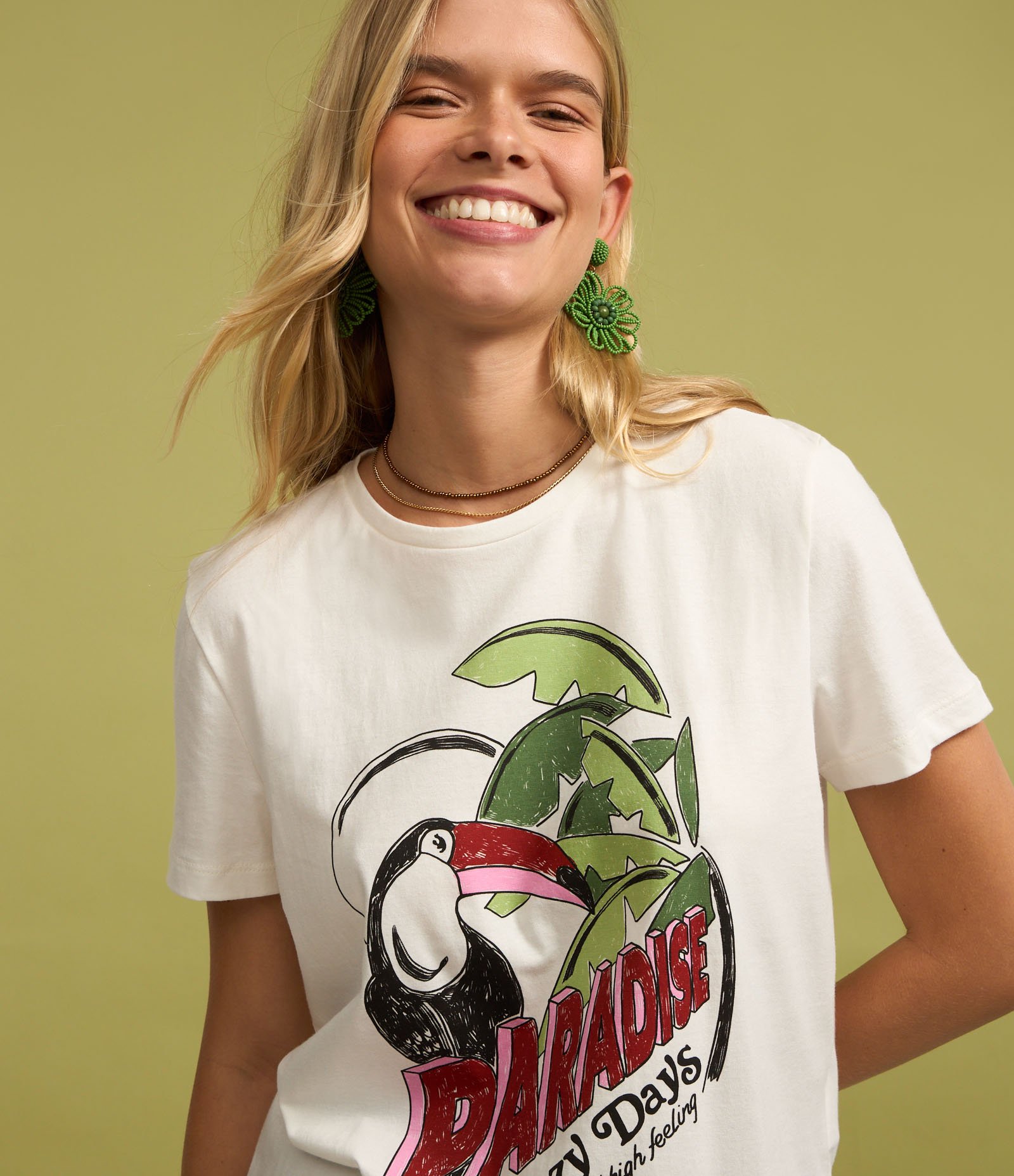 Camiseta em Algodão com Estampa Tucano Paradise Branco 3