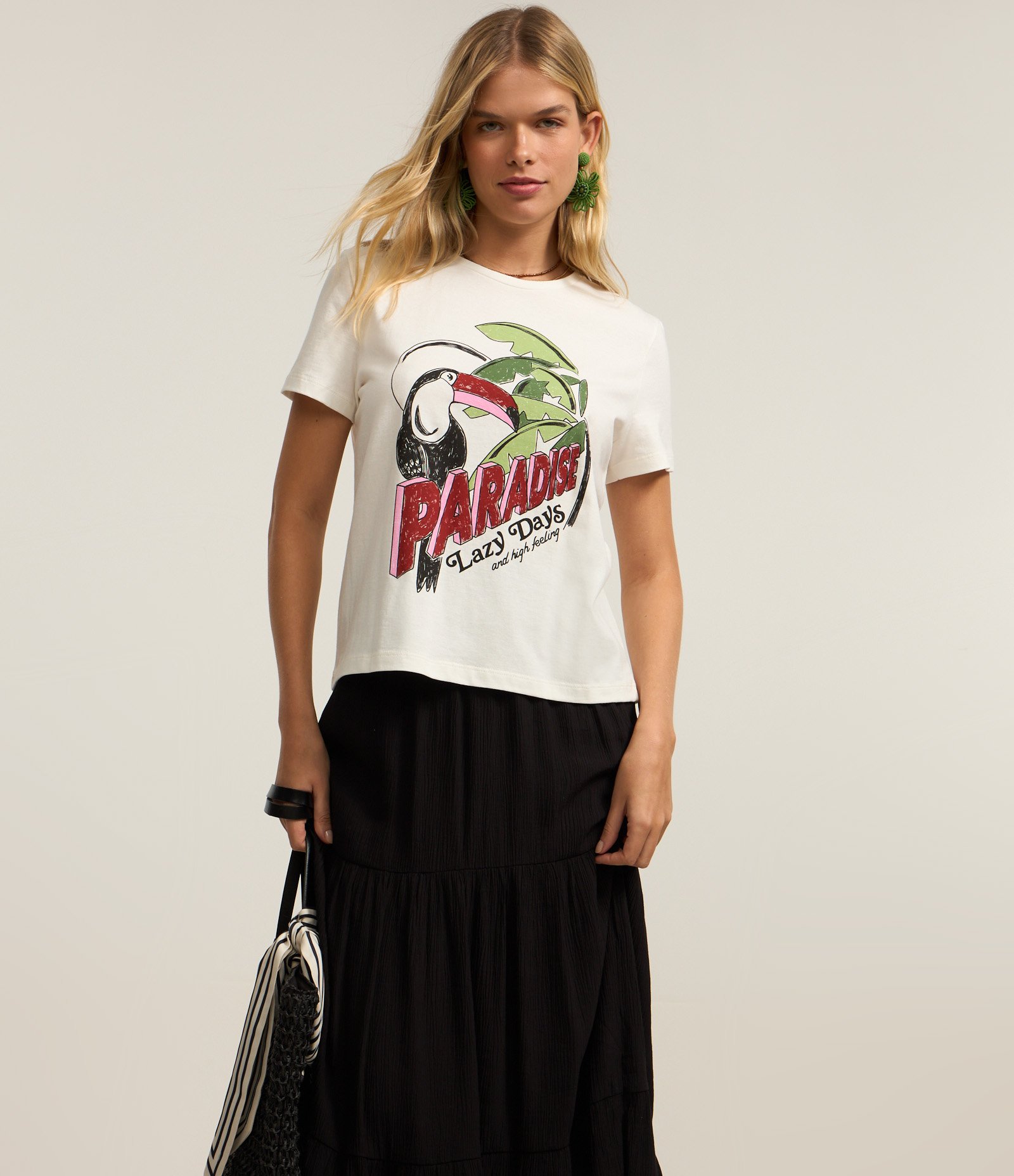 Camiseta em Algodão com Estampa Tucano Paradise Branco 1