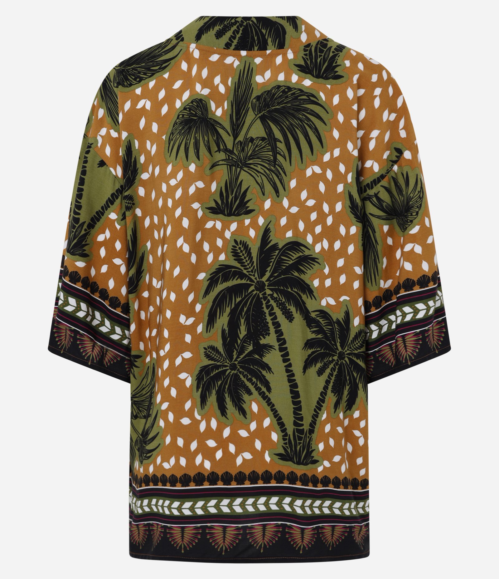 Saída de Praia Kimono em Viscose Estampada de Coqueiros Laranja/Verde 6