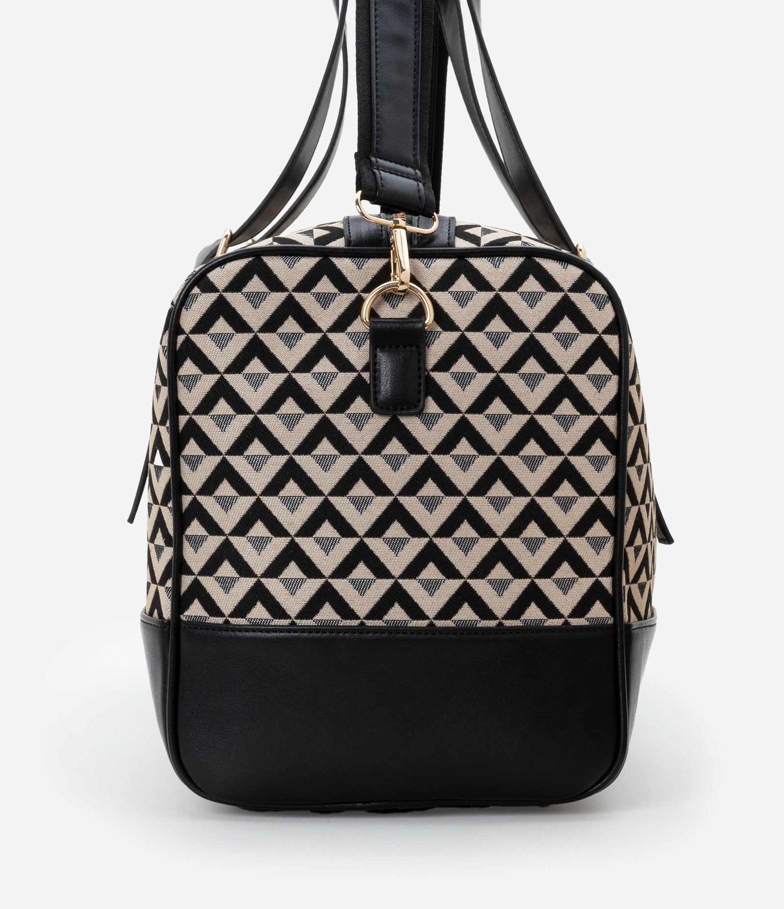Bolsa Mala Grande com 02 Tipos de Alça e Estampa Triangular Preto/ Off White 2
