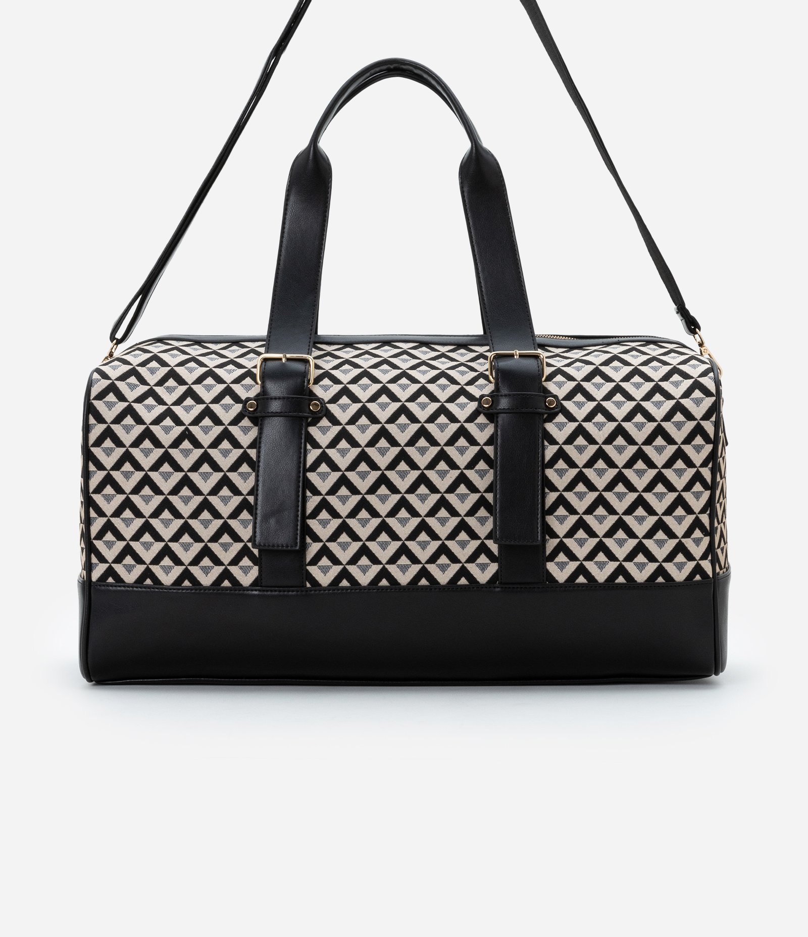 Bolsa Mala Grande com 02 Tipos de Alça e Estampa Triangular Preto/ Off White 3