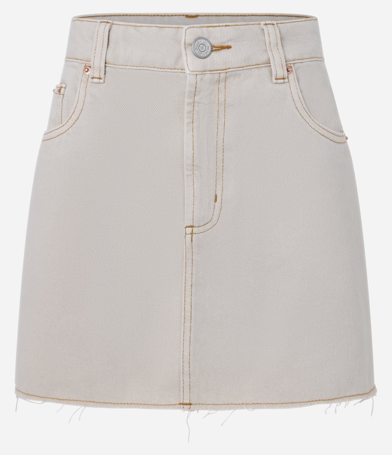 Saia Cintura Alta em Jeans com Barra a Fio Bege 5