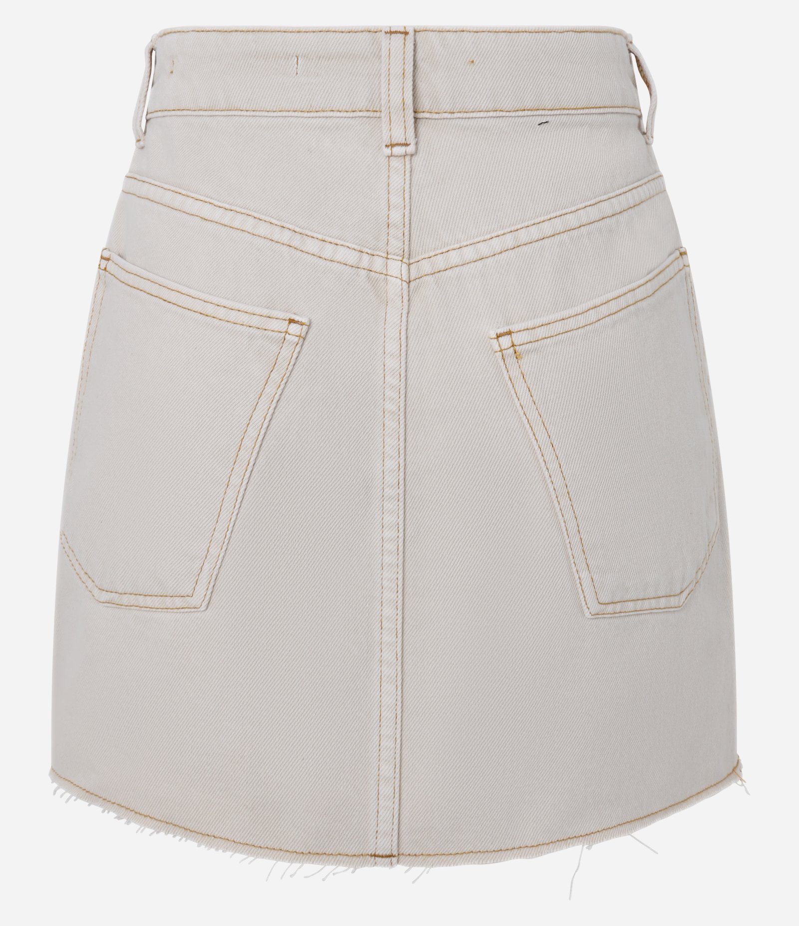 Saia Cintura Alta em Jeans com Barra a Fio Bege 6