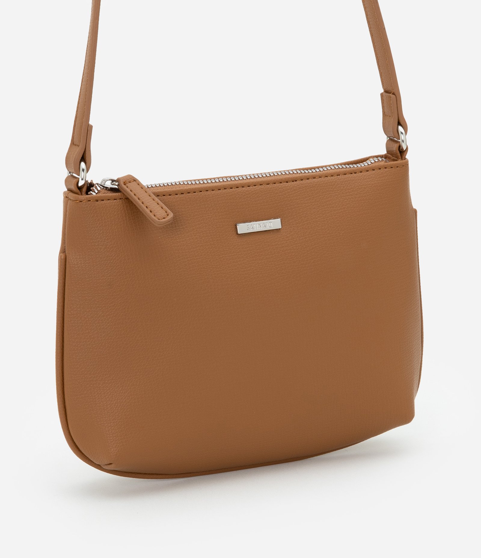 Bolsa Pequena em PU com Alça Transversal e Fechamento em Zíper Marrom 1