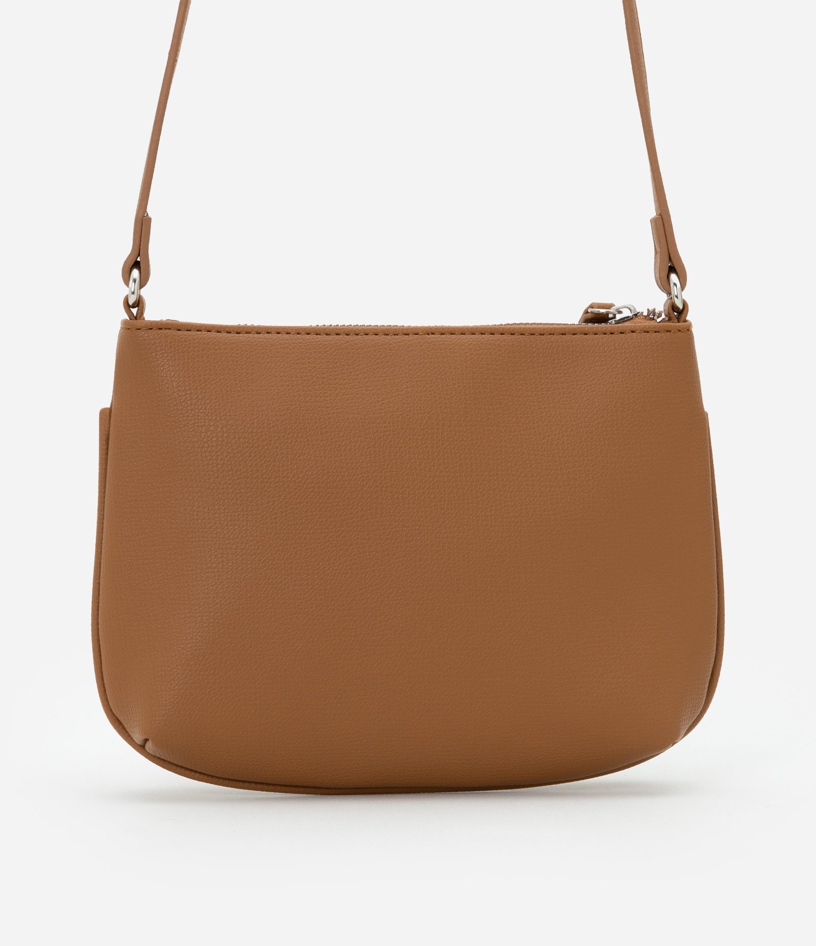 Bolsa Pequena em PU com Alça Transversal e Fechamento em Zíper Marrom 3