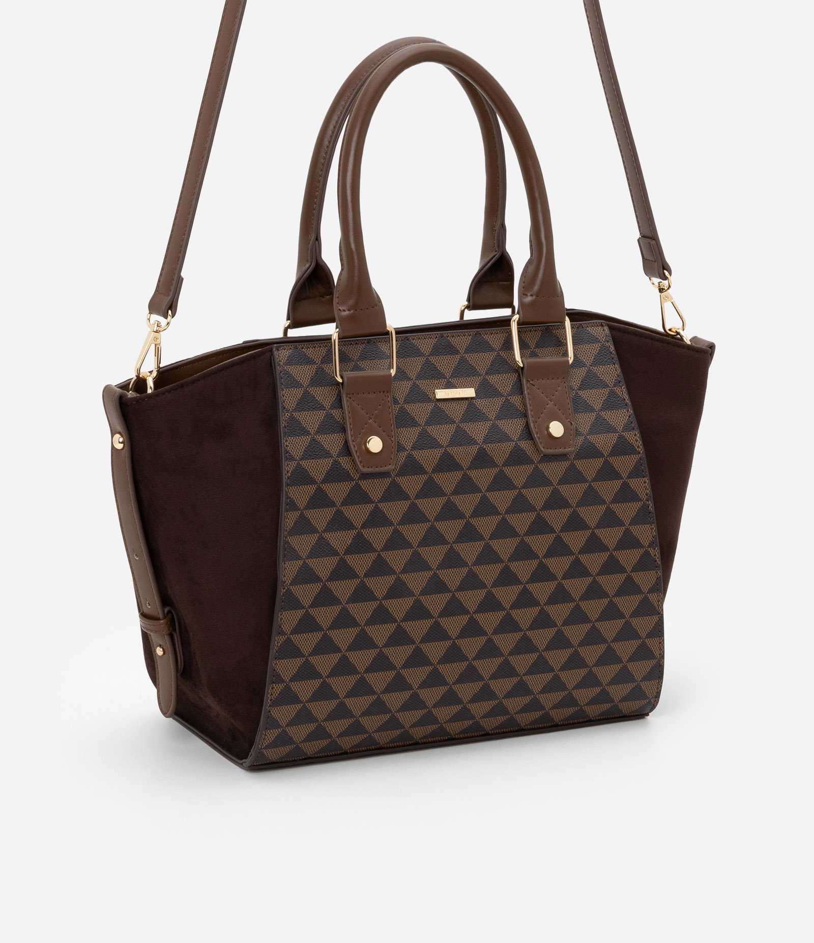 Bolsa Satchel Grande em PU com Duas Alças Marrom 2