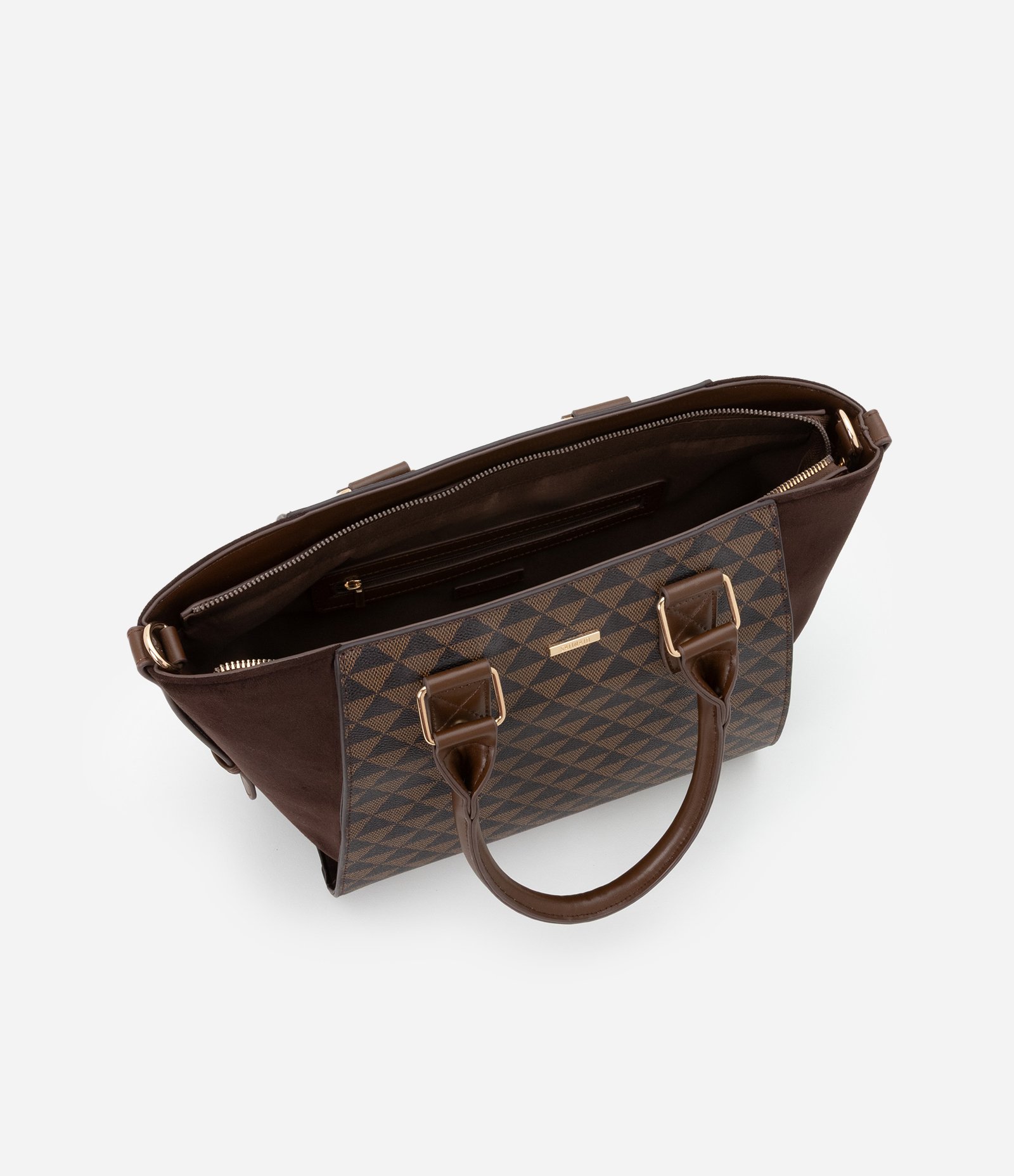 Bolsa Satchel Grande em PU com Duas Alças Marrom 5