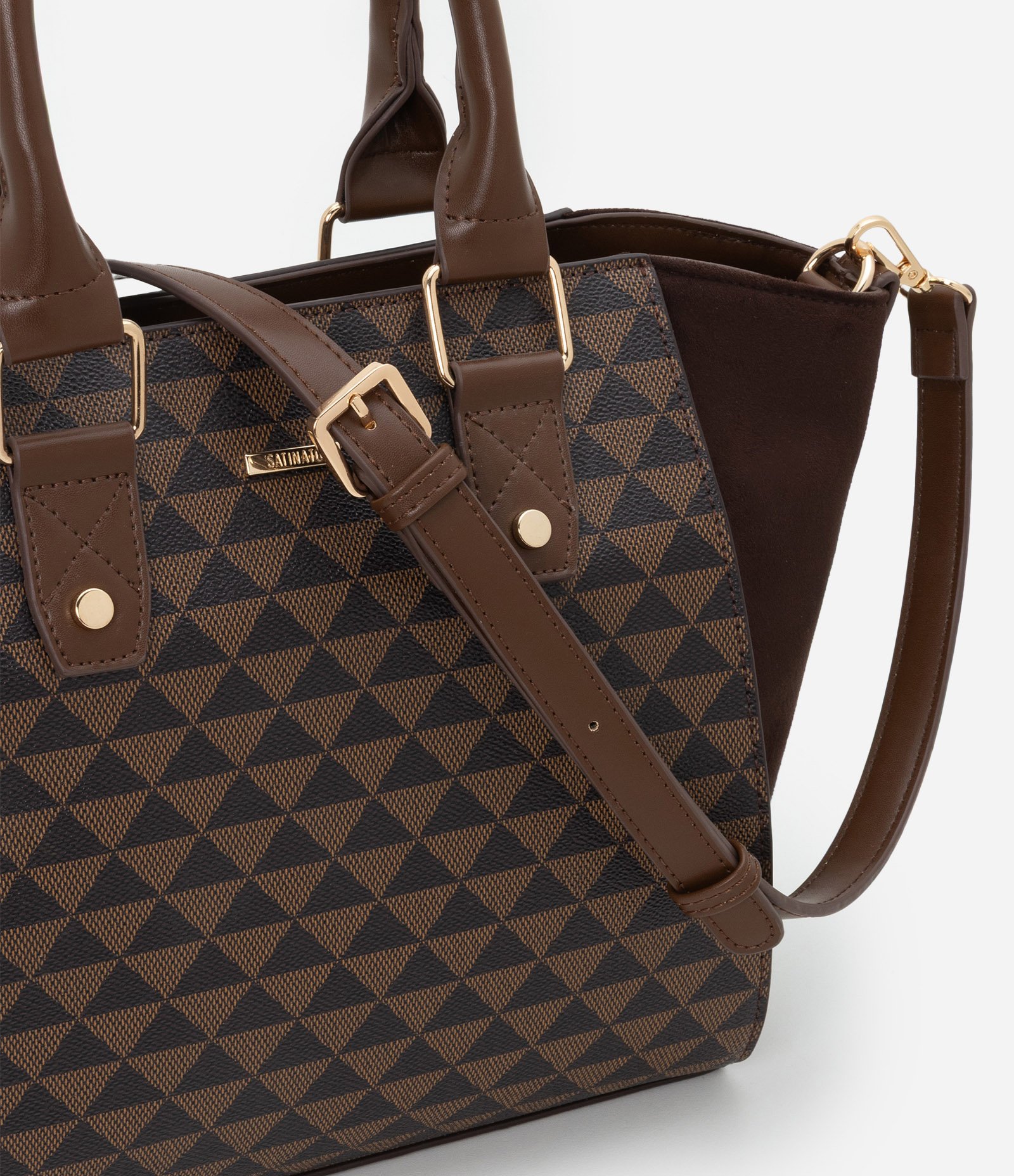 Bolsa Satchel Grande em PU com Duas Alças Marrom 6