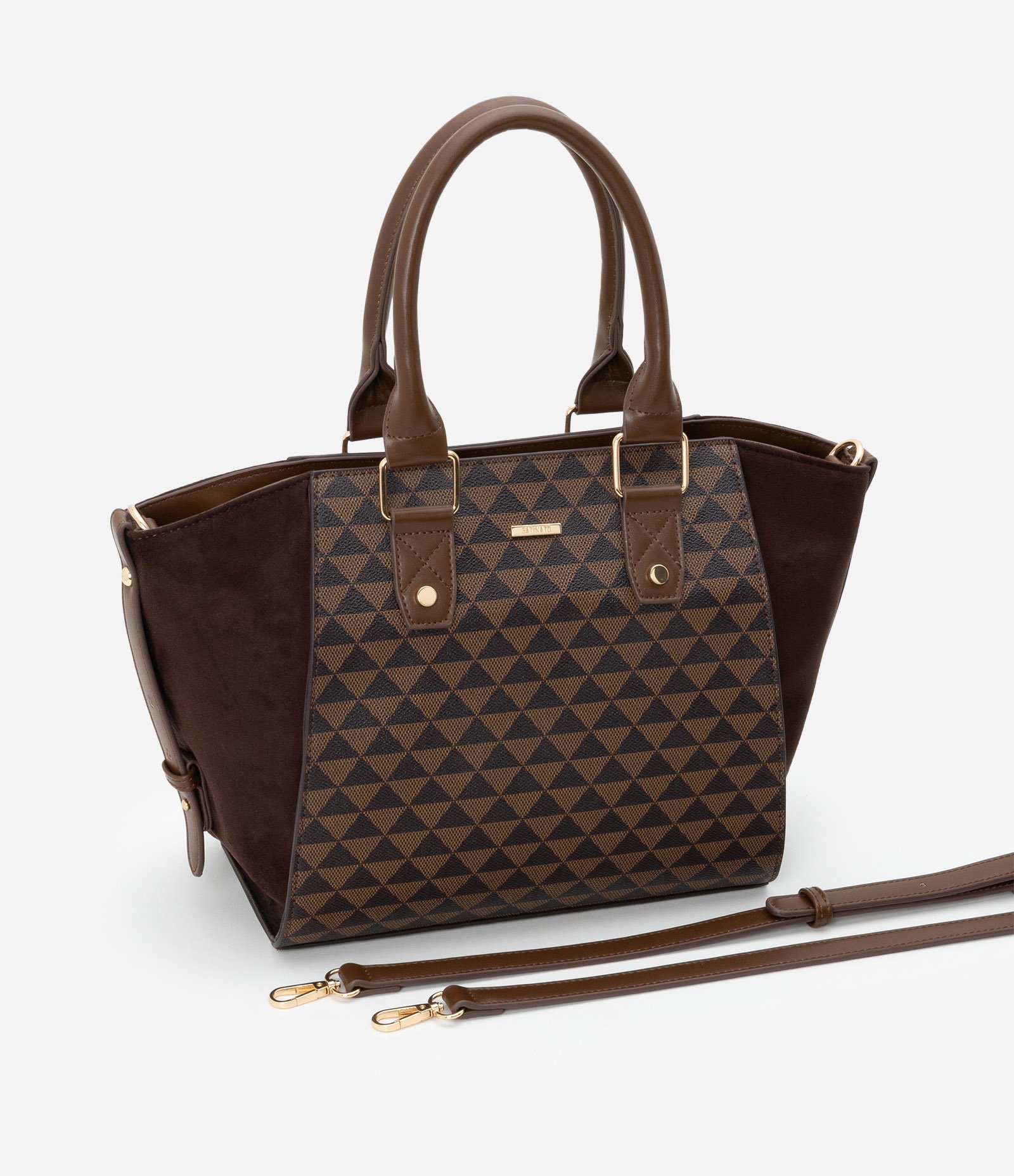 Bolsa Satchel Grande em PU com Duas Alças Marrom 7