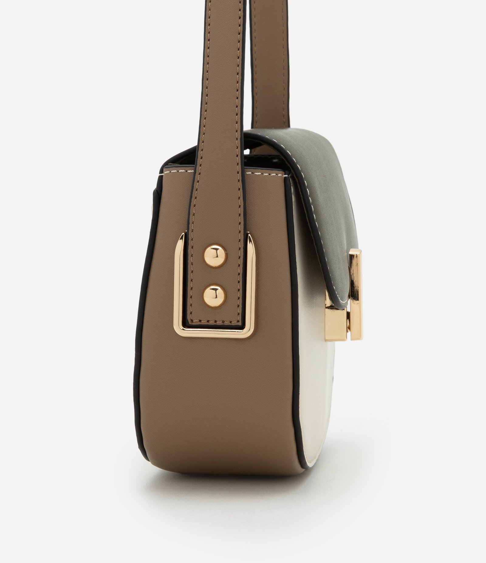 Bolsa Transversal Pequena com Tampa e Locker de Metal Bege/Verde/Marrom 3