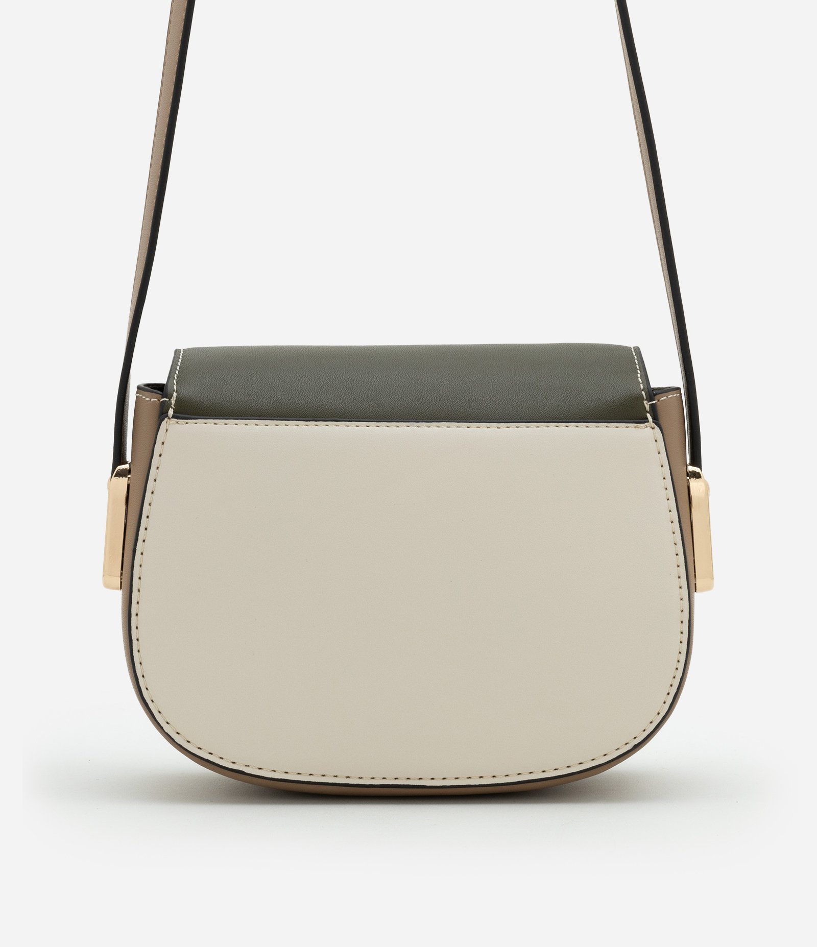 Bolsa Transversal Pequena com Tampa e Locker de Metal Bege/Verde/Marrom 4