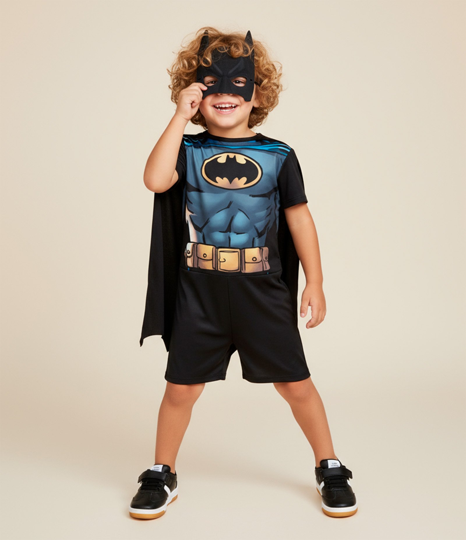 Macacão Infantil com Máscara e Estampa Batman - Tam 3 a 8 Anos Preto 1