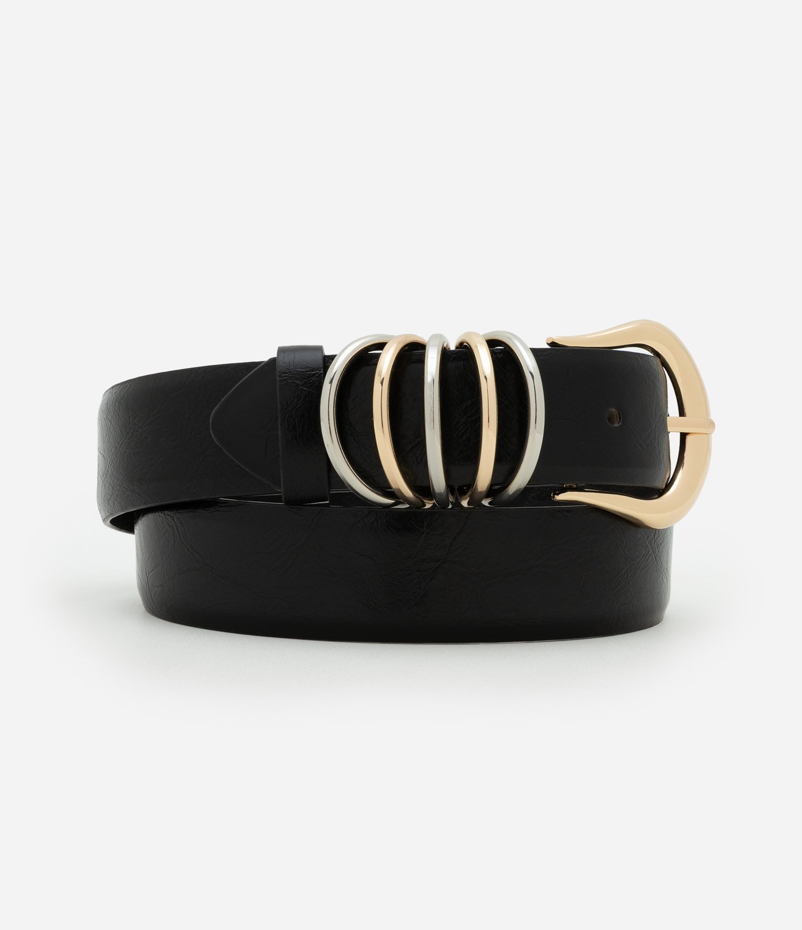 Cinto Médio em com Fivela Redonda e Mix de Argolas Bicolor Preto 2