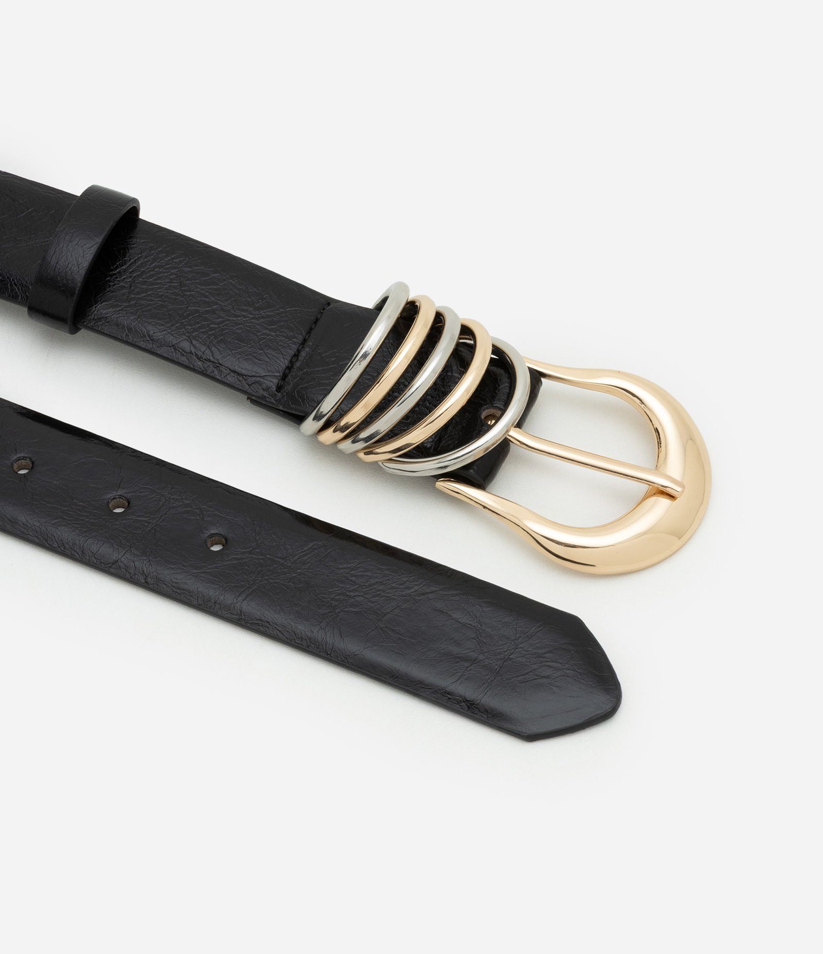 Cinto Médio em com Fivela Redonda e Mix de Argolas Bicolor Preto 3