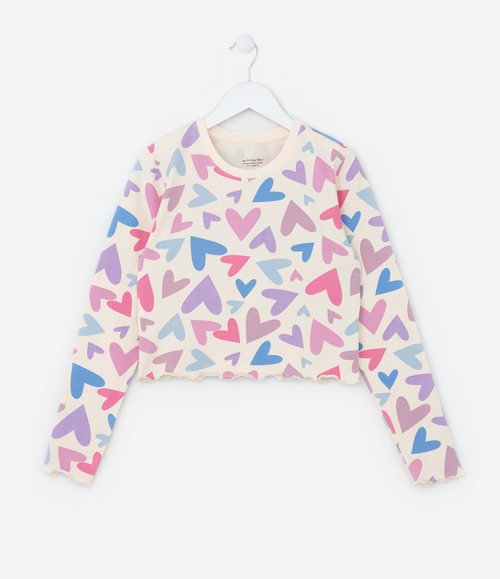 Camiseta Curta Infantil com Estampa Corações - Tam 5 a 14 Anos Multicores 1