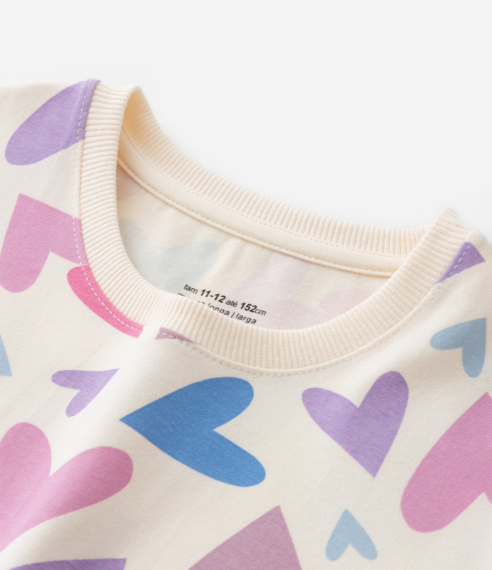 Camiseta Curta Infantil com Estampa Corações - Tam 5 a 14 Anos Multicores 4