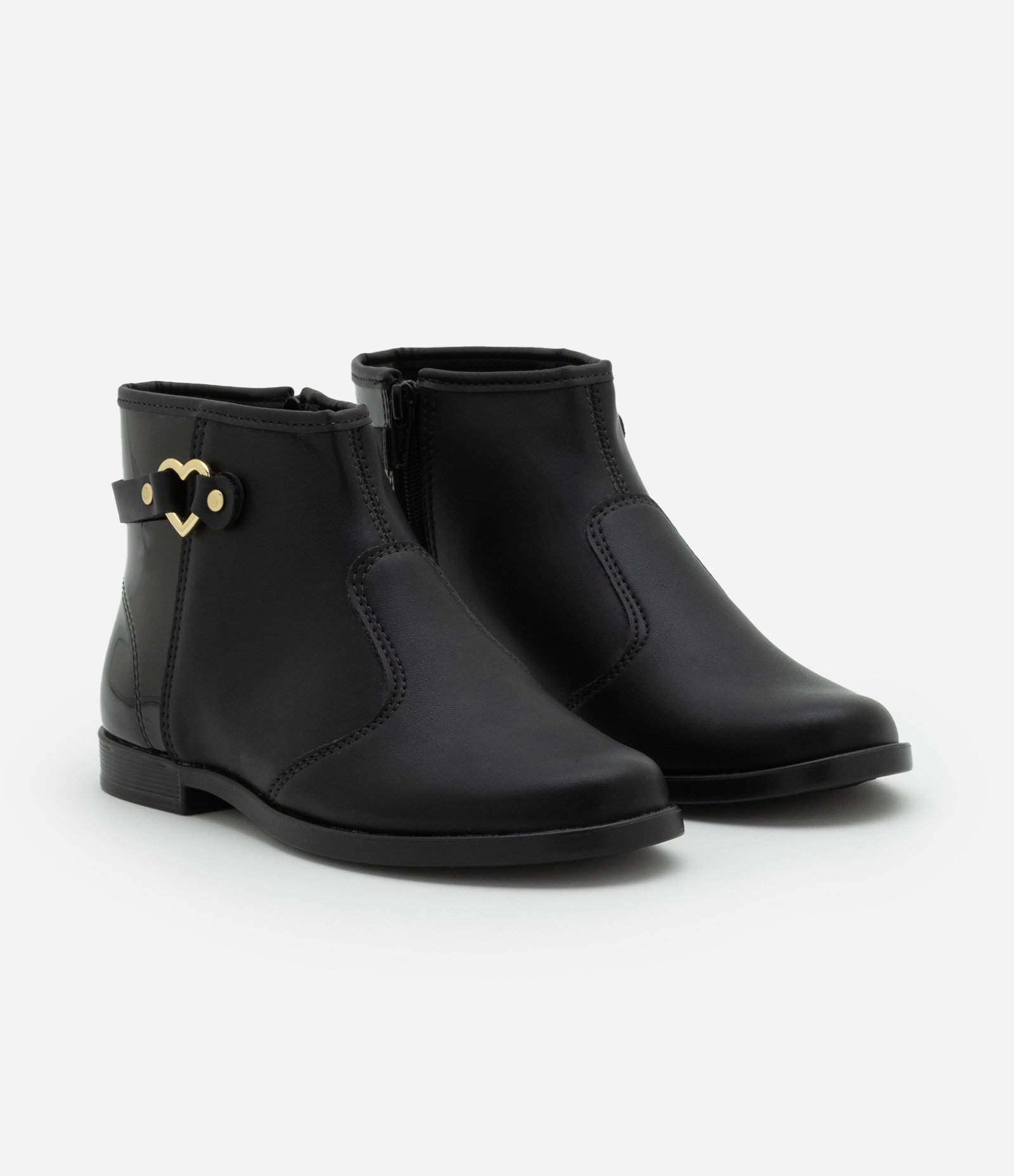 Bota Infantil em PU com Fivela de Coração Molekinha - Tam 26 a 36 Preto 1