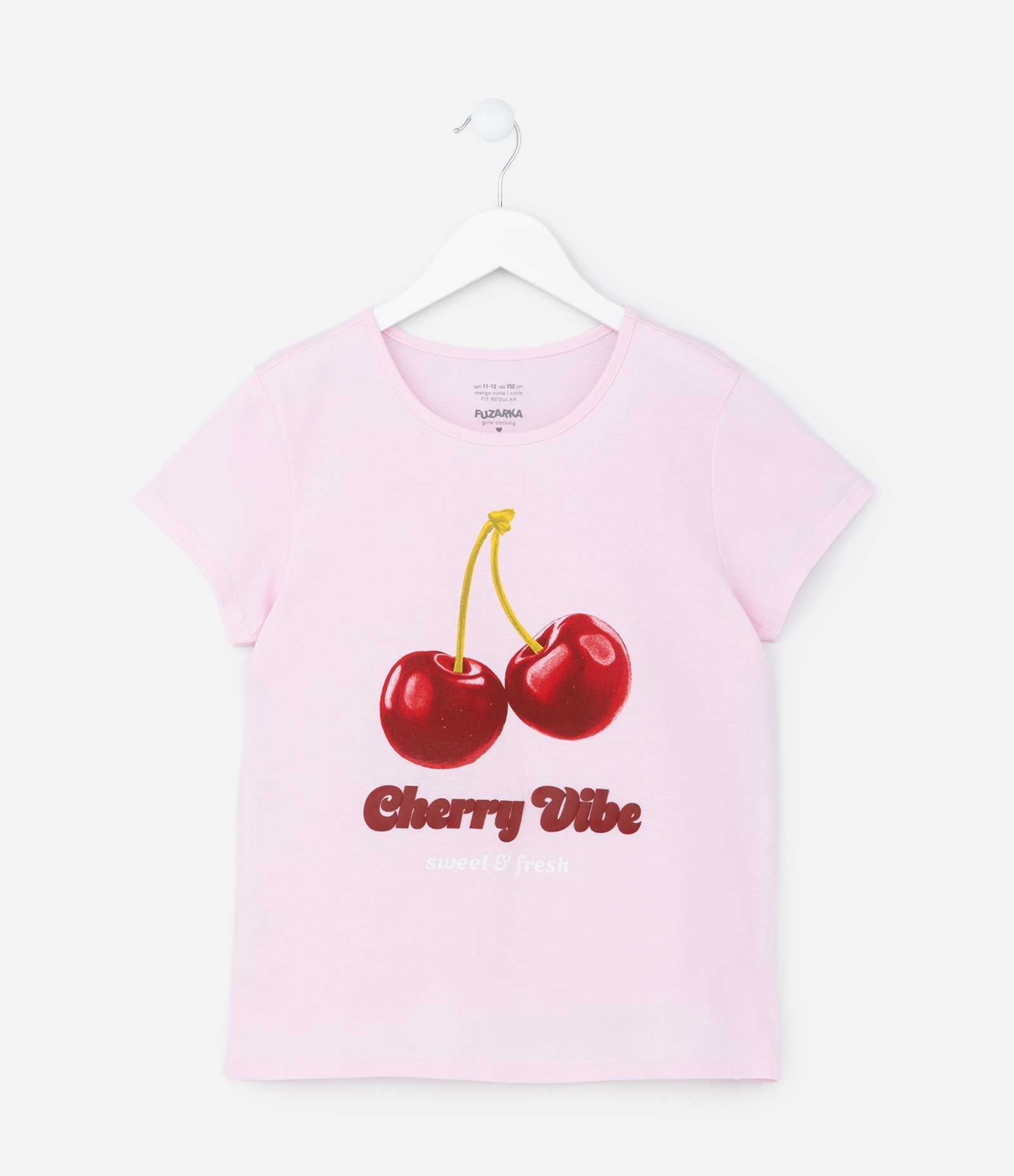 Camiseta Infantil com Estampa Cerejinhas - Tam 5 a 14 Anos Rosa 1