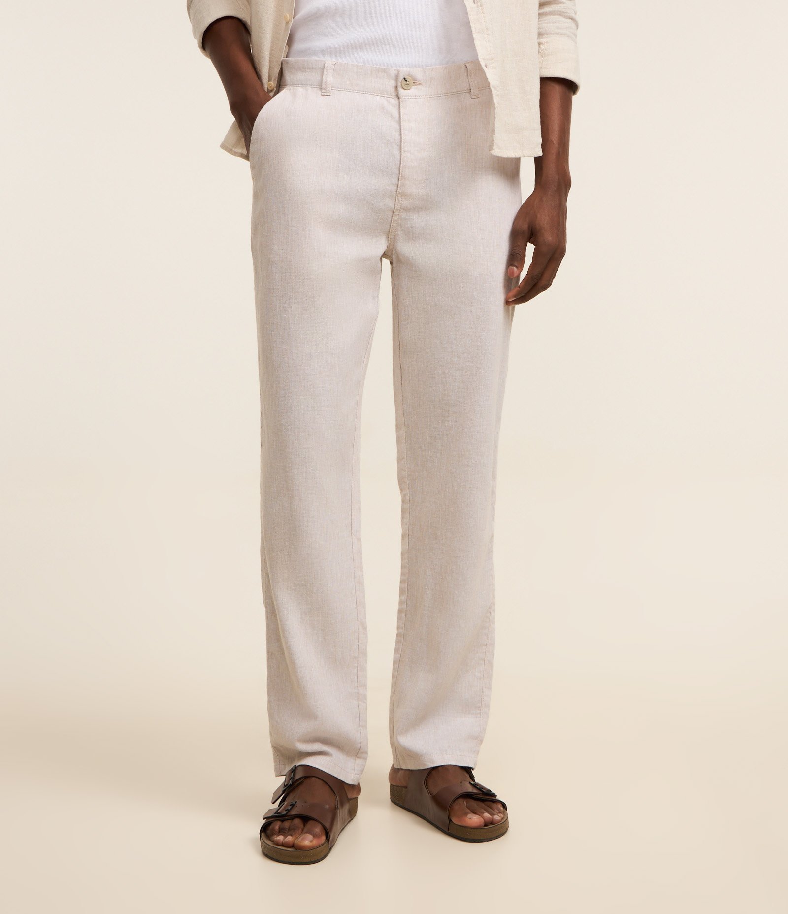 Calça Reta em Linho de Alfaiataria Bege 2