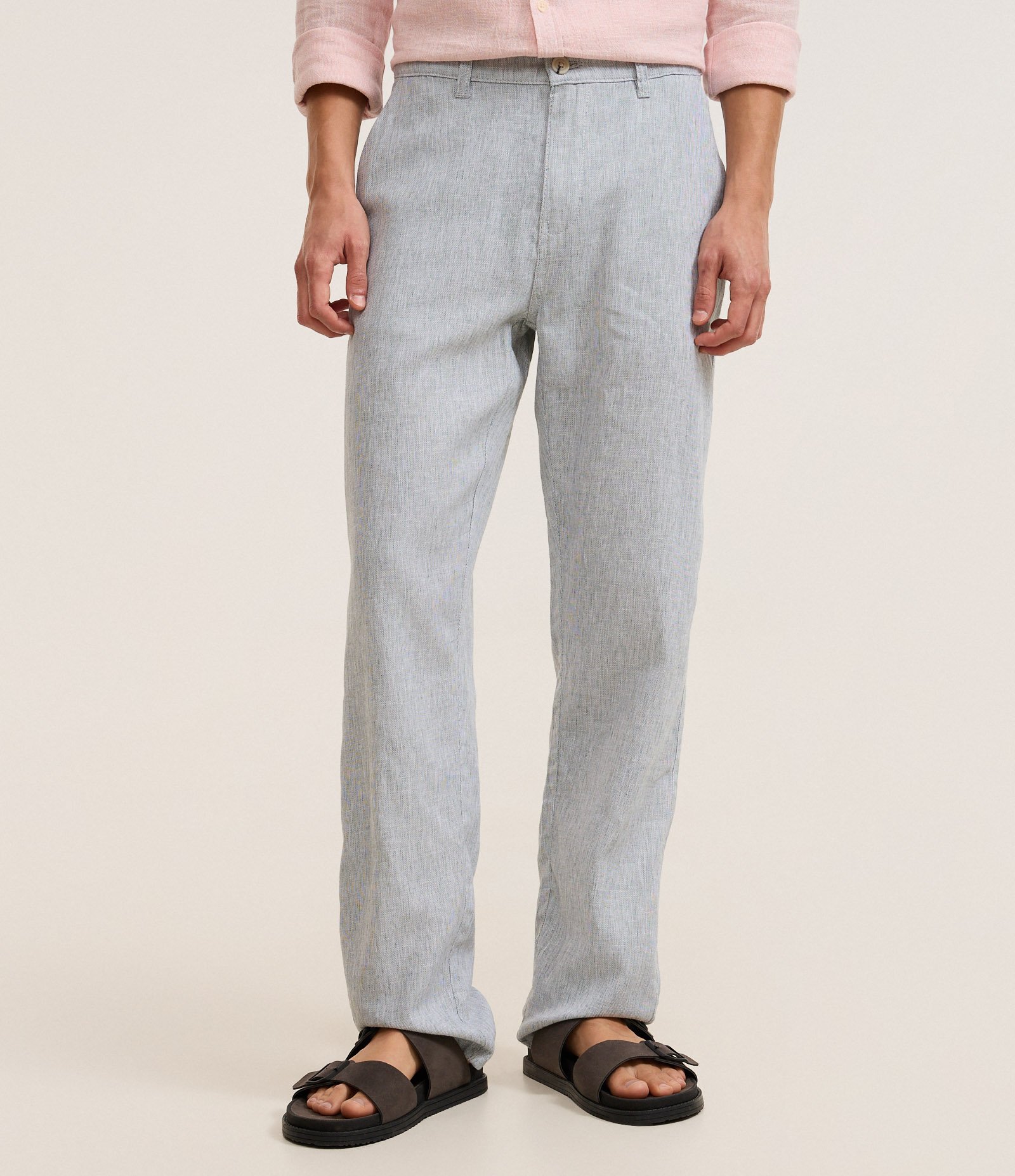 Calça Reta em Linho de Alfaiataria Verde Acinzentado 2