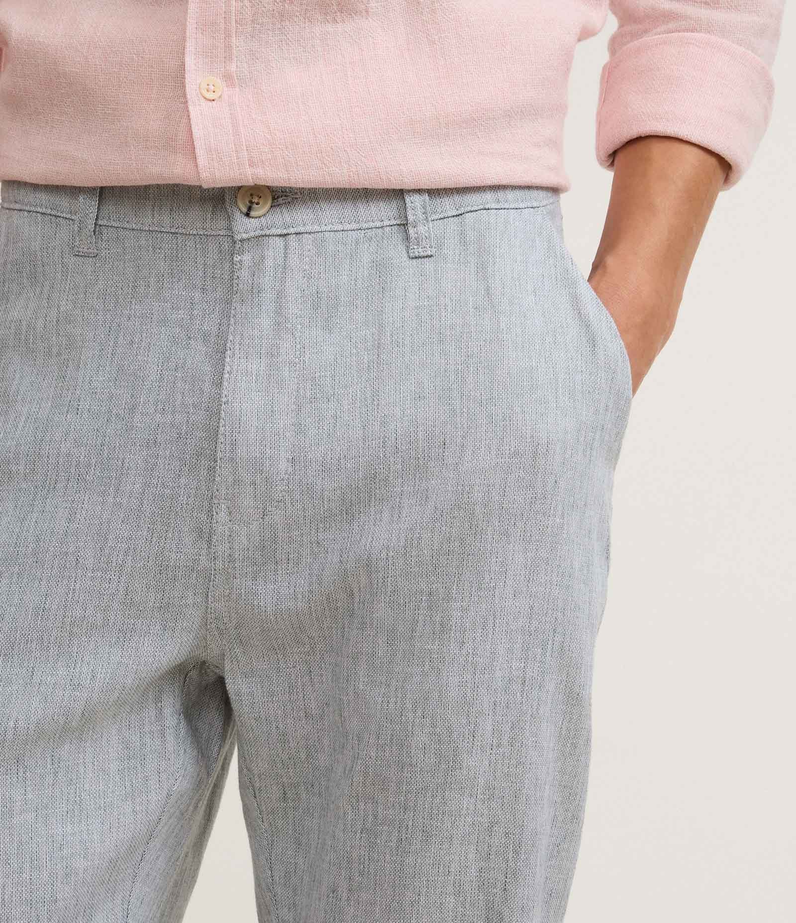 Calça Reta em Linho de Alfaiataria Verde Acinzentado 3