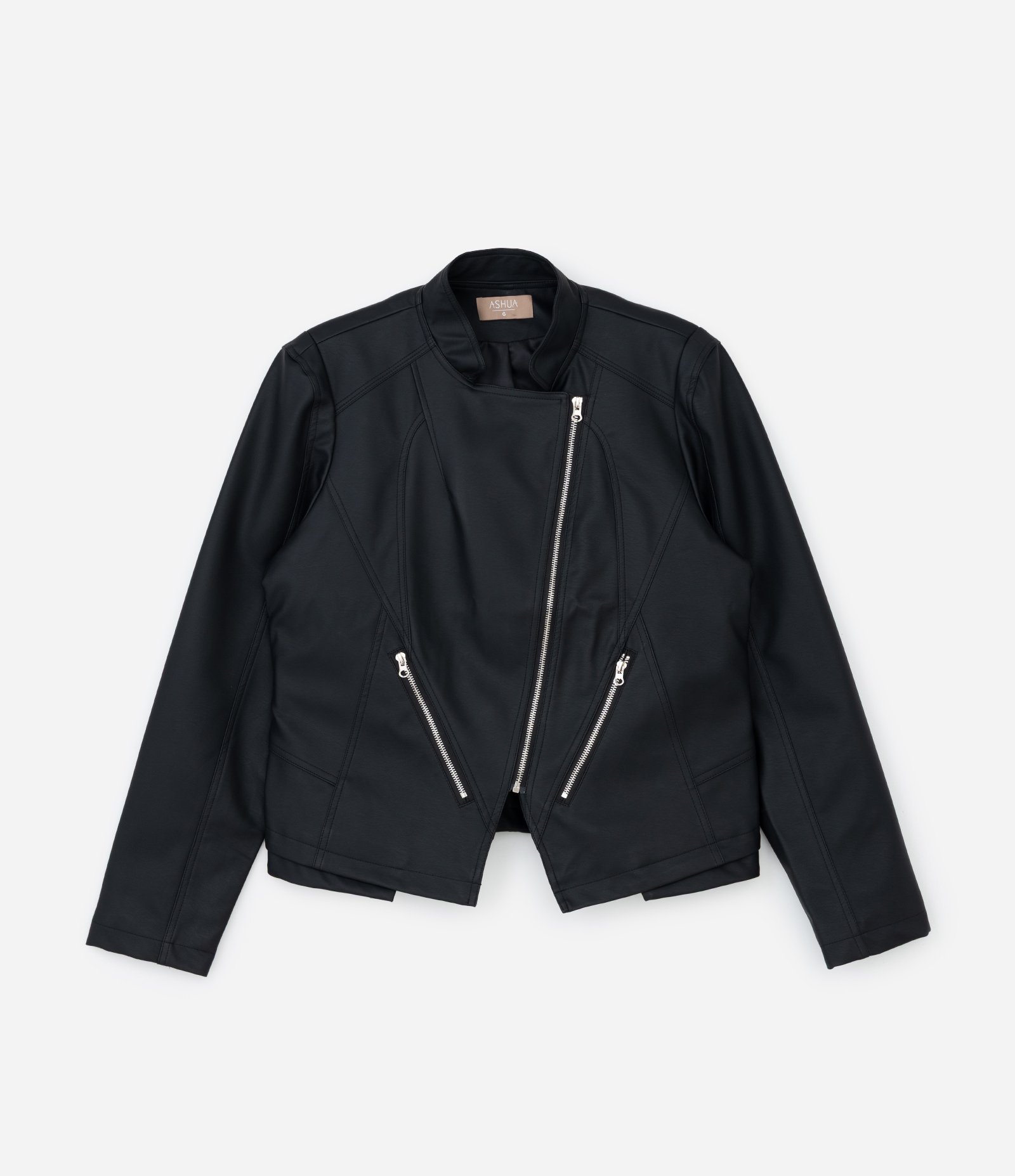 Jaqueta em Pu com Recortes Assimétricos Curve & Plus Size Preto 5