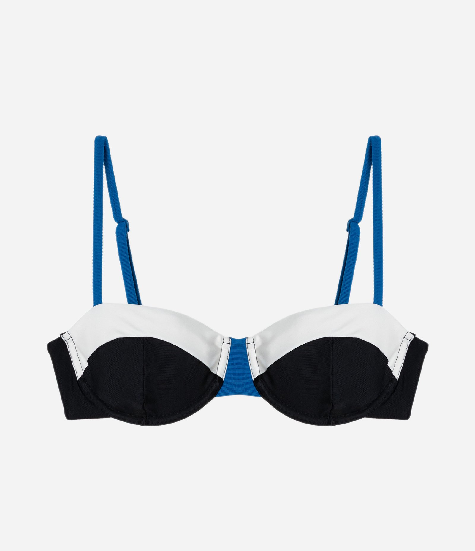 Biquíni Top Meia Taça em Microfibra com Blocos de Cor Preto/Branco/Azul 5