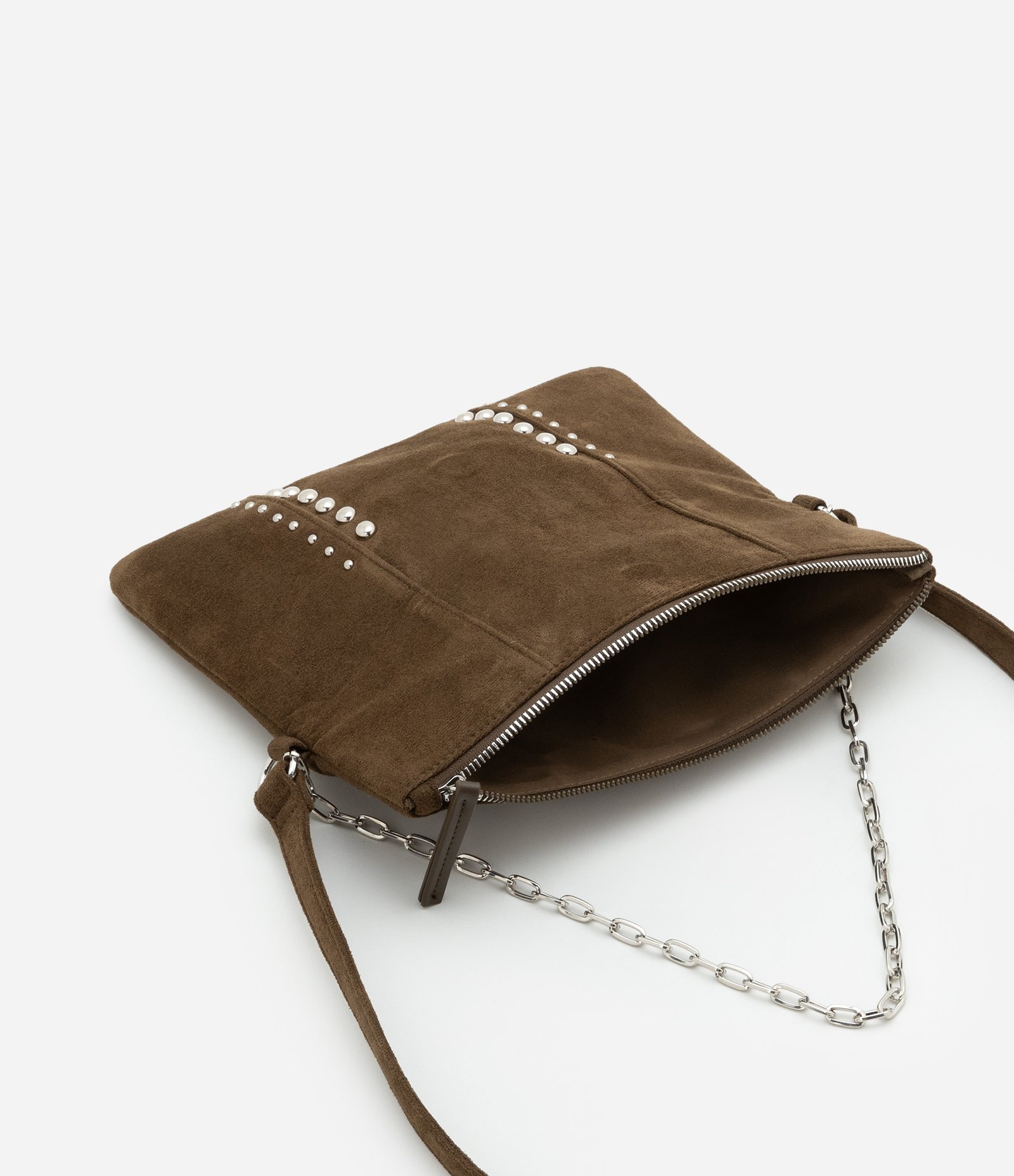 Bolsa Envelope Média com Alça Corrente e Tachinhas Aplicadas Marrom 6