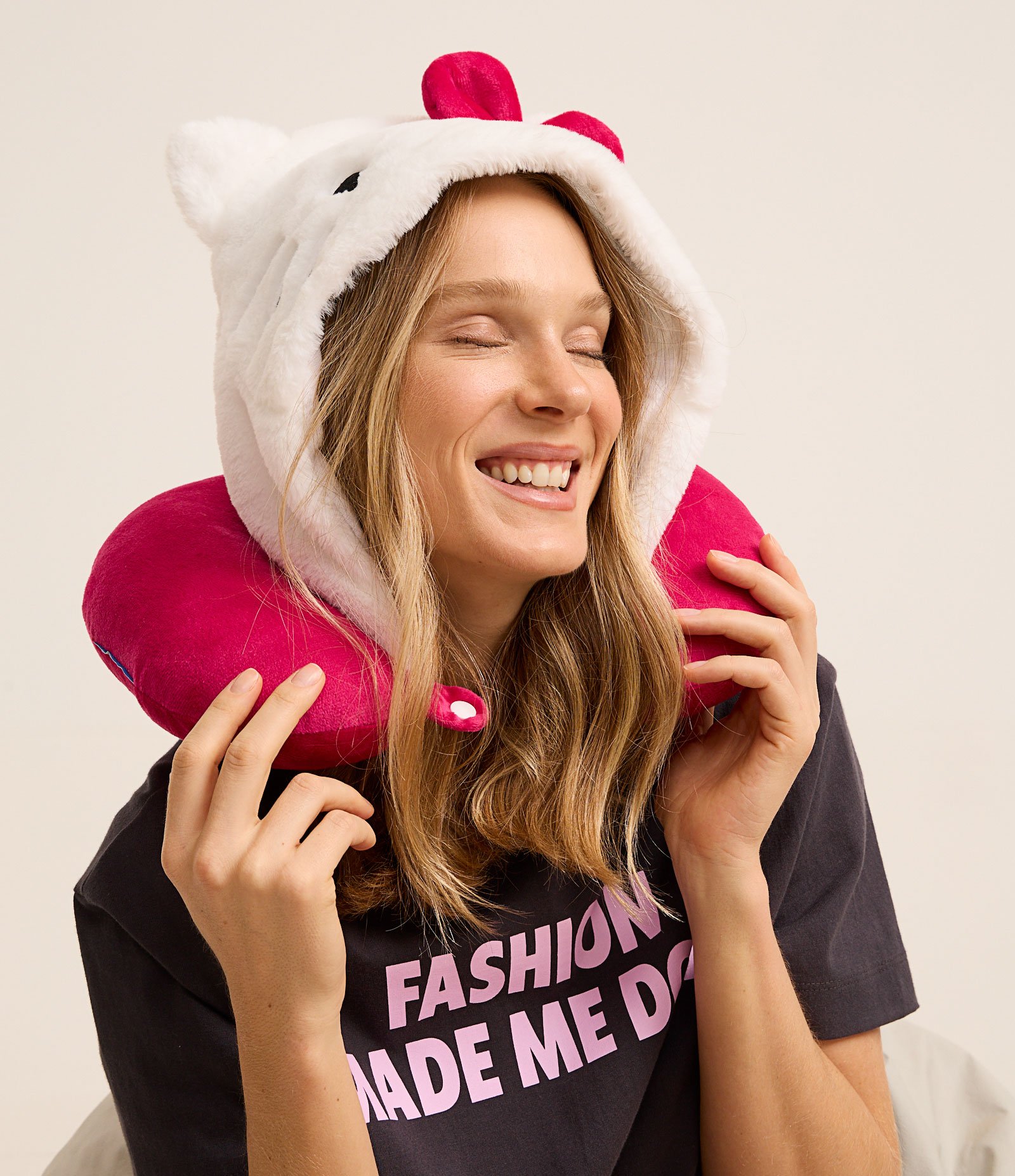 Travesseiro de Viagem com Capuz da Hello Kitty Rosa/Branco 5